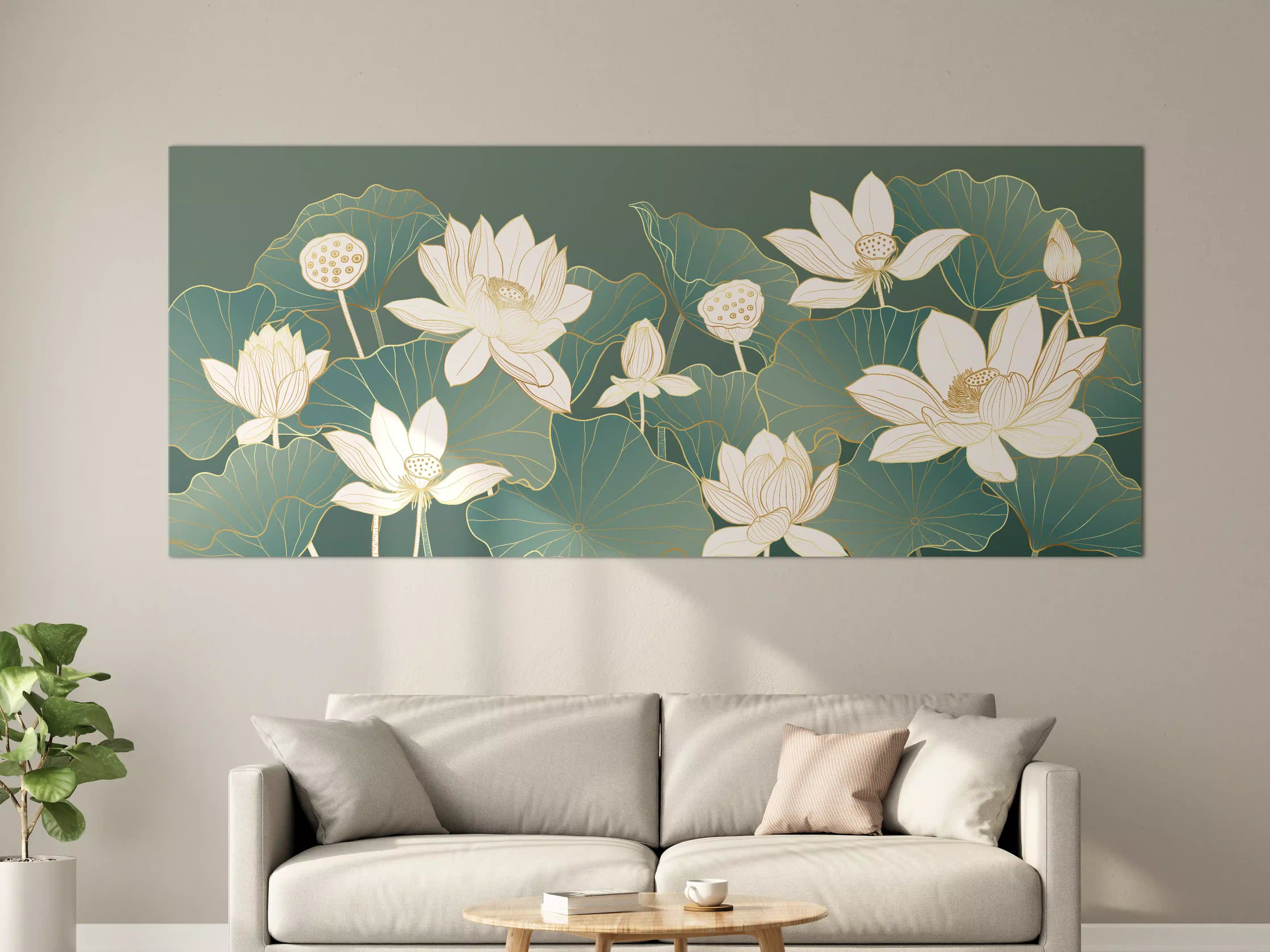 Große Wandbilder - Elegante Lotusblüten im Grün