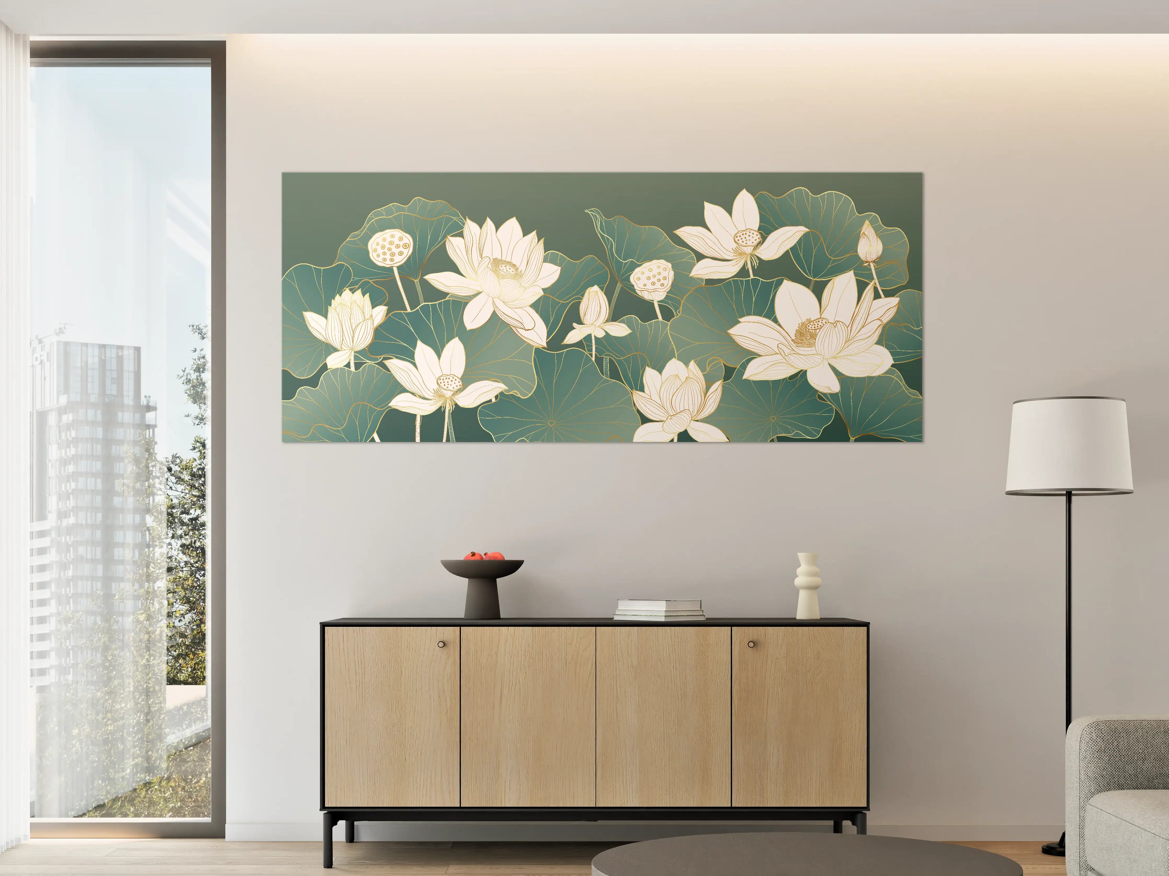 Große Wandbilder - Elegante Lotusblüten im Grün