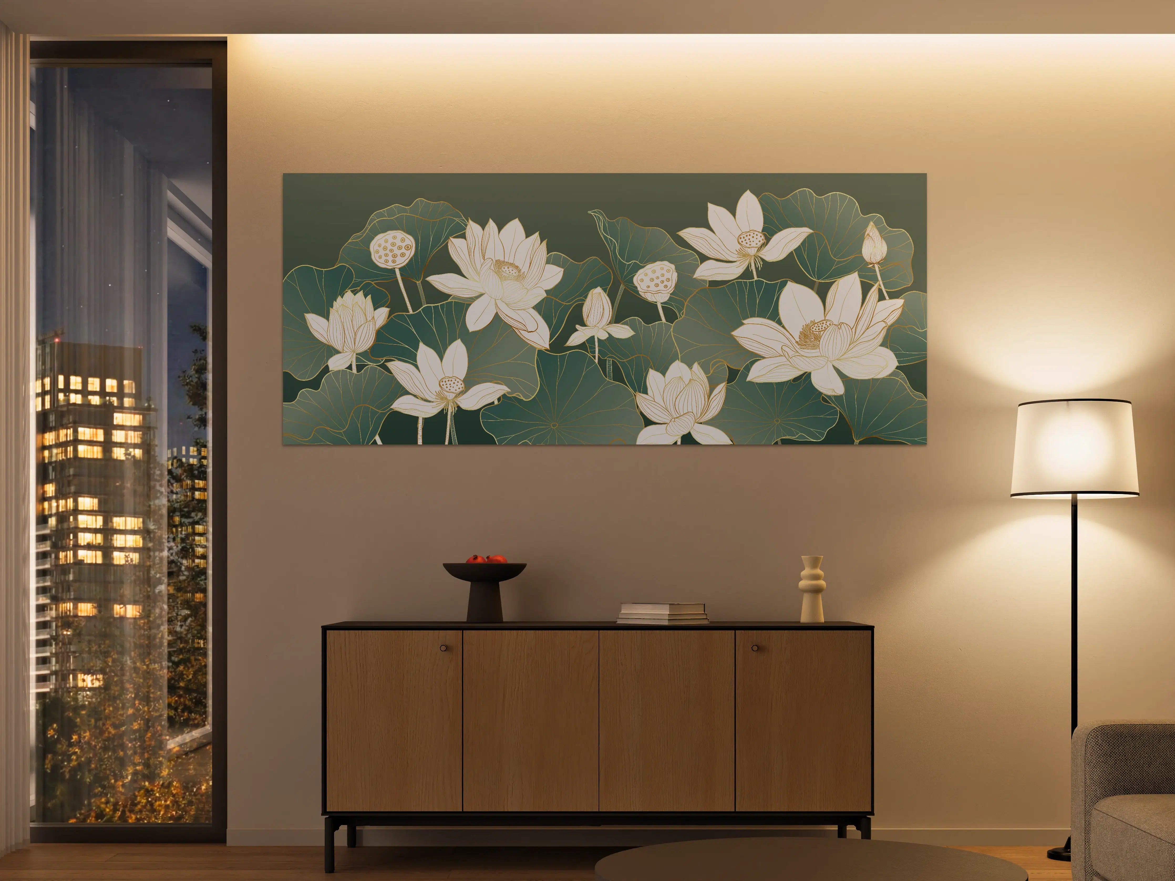 Große Wandbilder - Elegante Lotusblüten im Grün