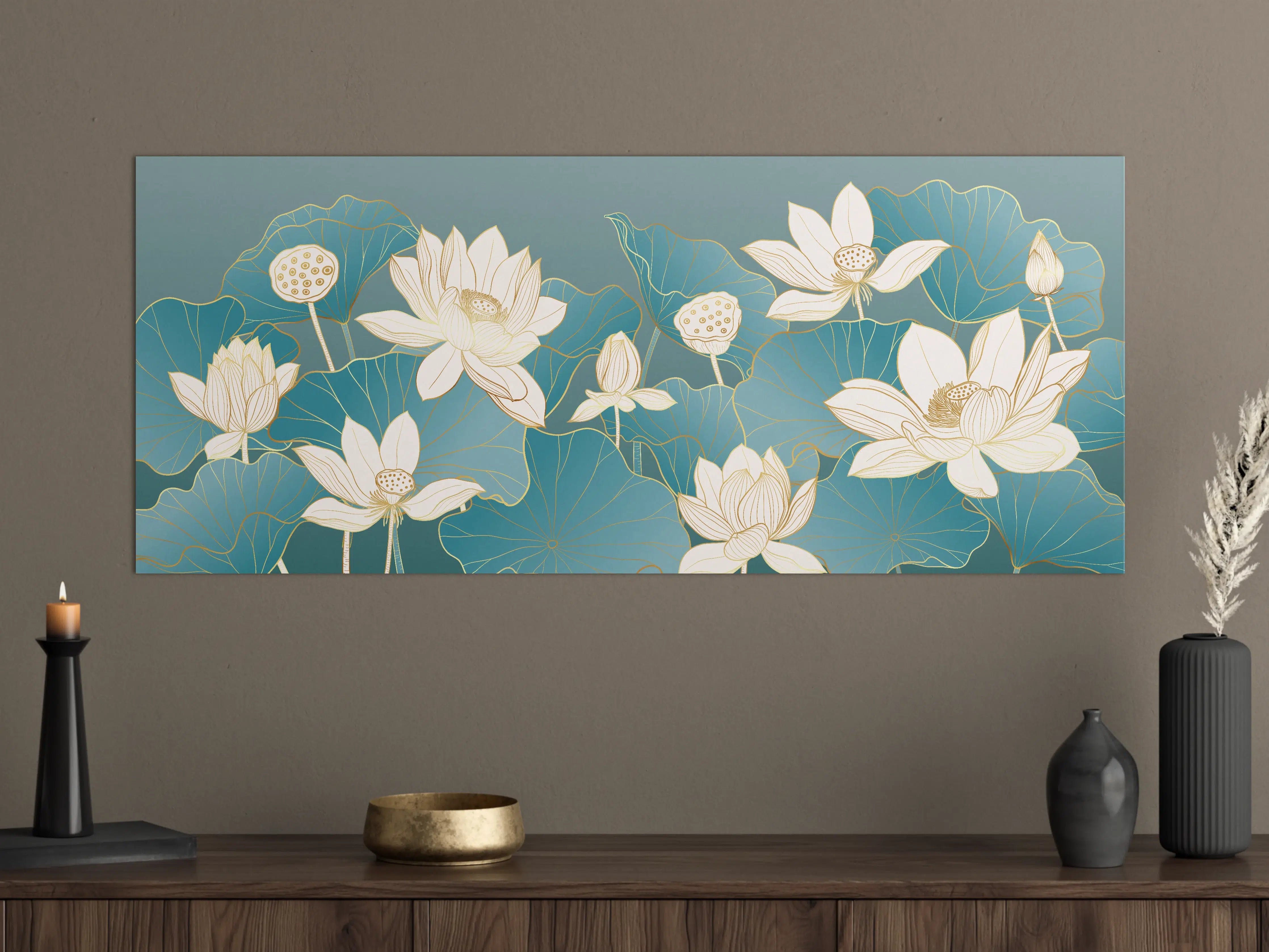Große Wandbilder - Elegante Lotusblüten mit Goldakzenten