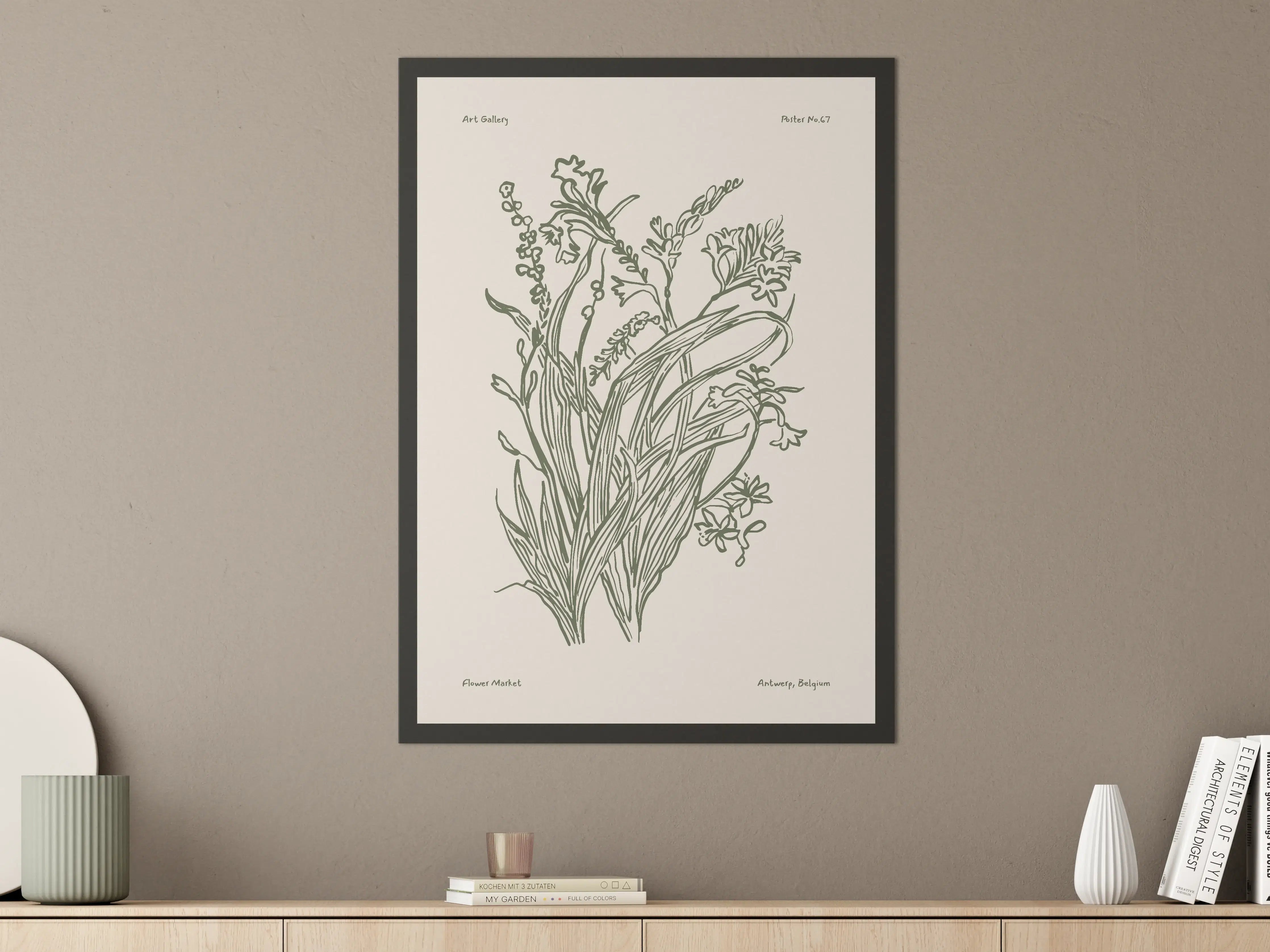 Große Wandbilder - Elegante Pflanzenillustration in dezenten Farben
