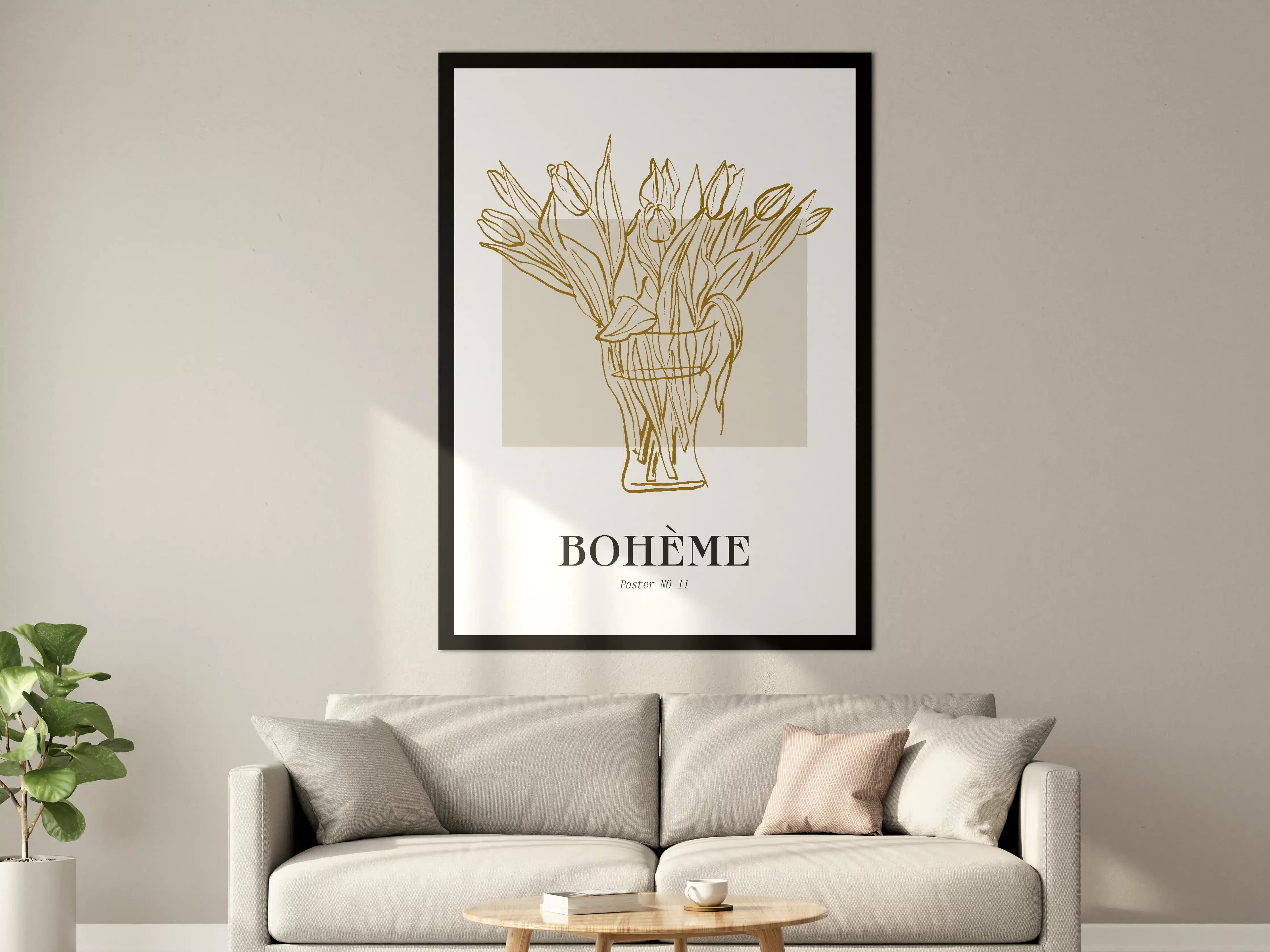 Große Wandbilder - Elegante Tulpenzeichnung in Gold