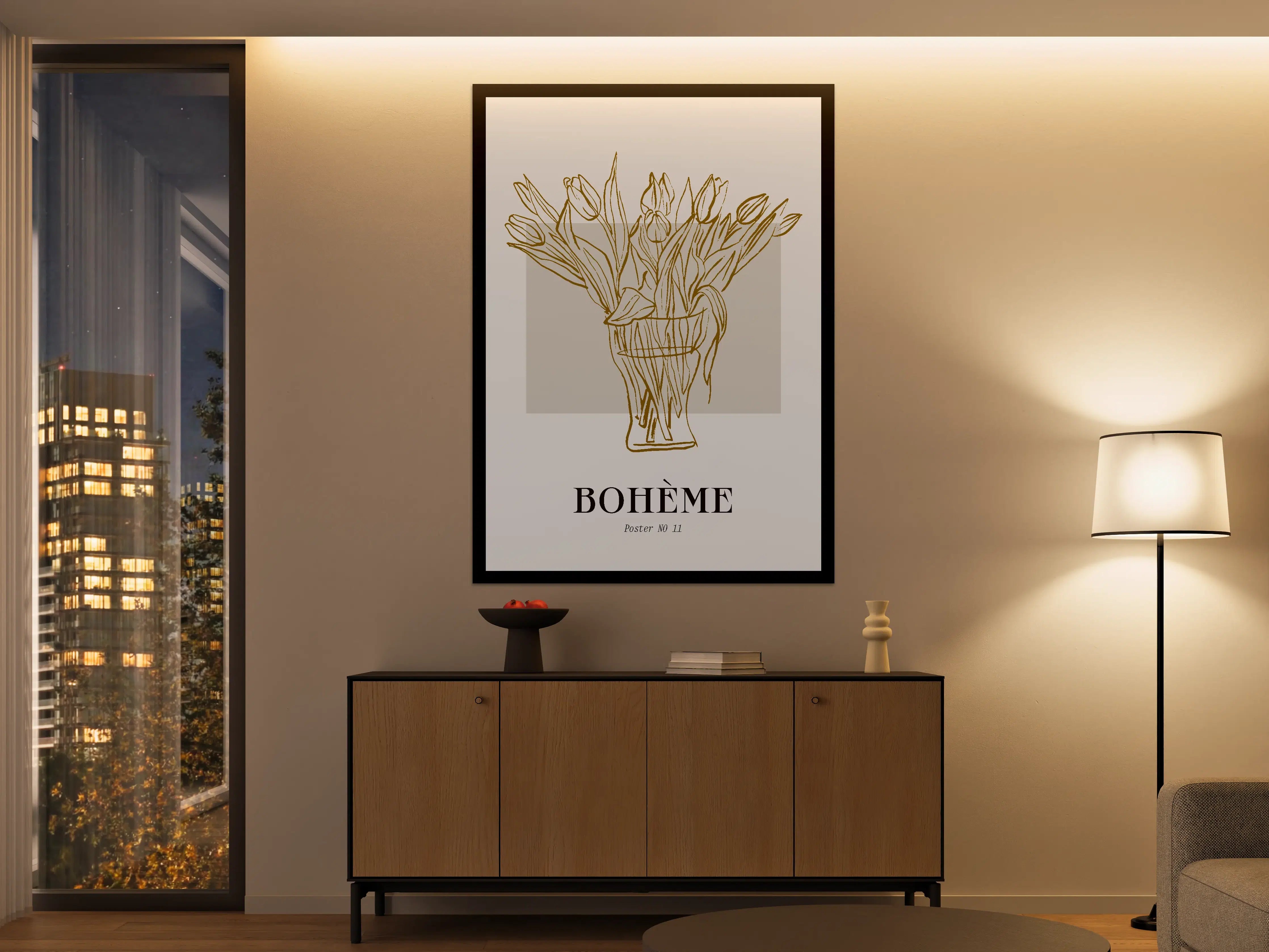 Große Wandbilder - Elegante Tulpenzeichnung in Gold