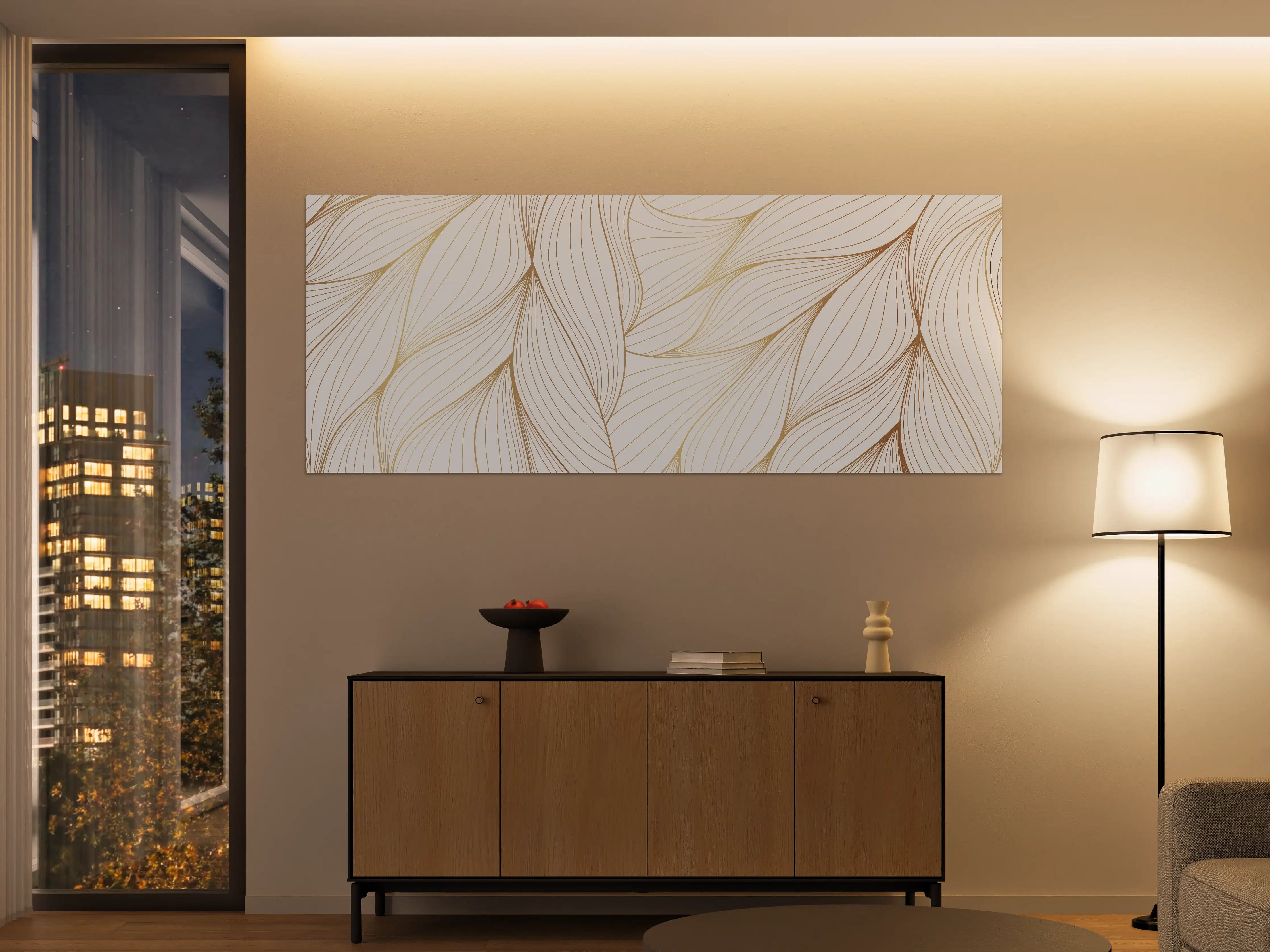 Große Wandbilder - Elegante Weiß-Beige Wellenlinien