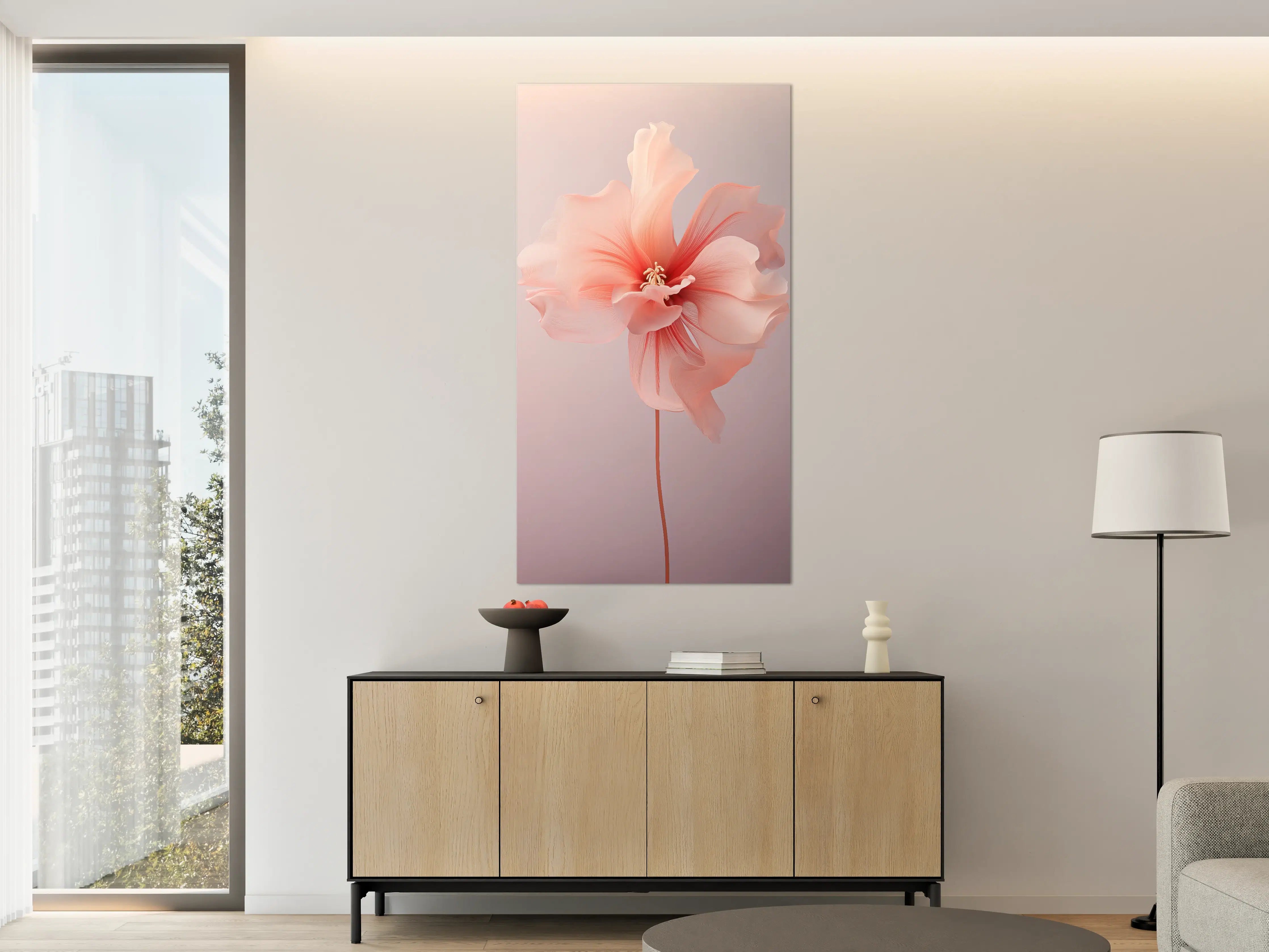 Große Wandbilder - Elegante rosa Blume mit zarten, geschwungenen Blütenblättern
