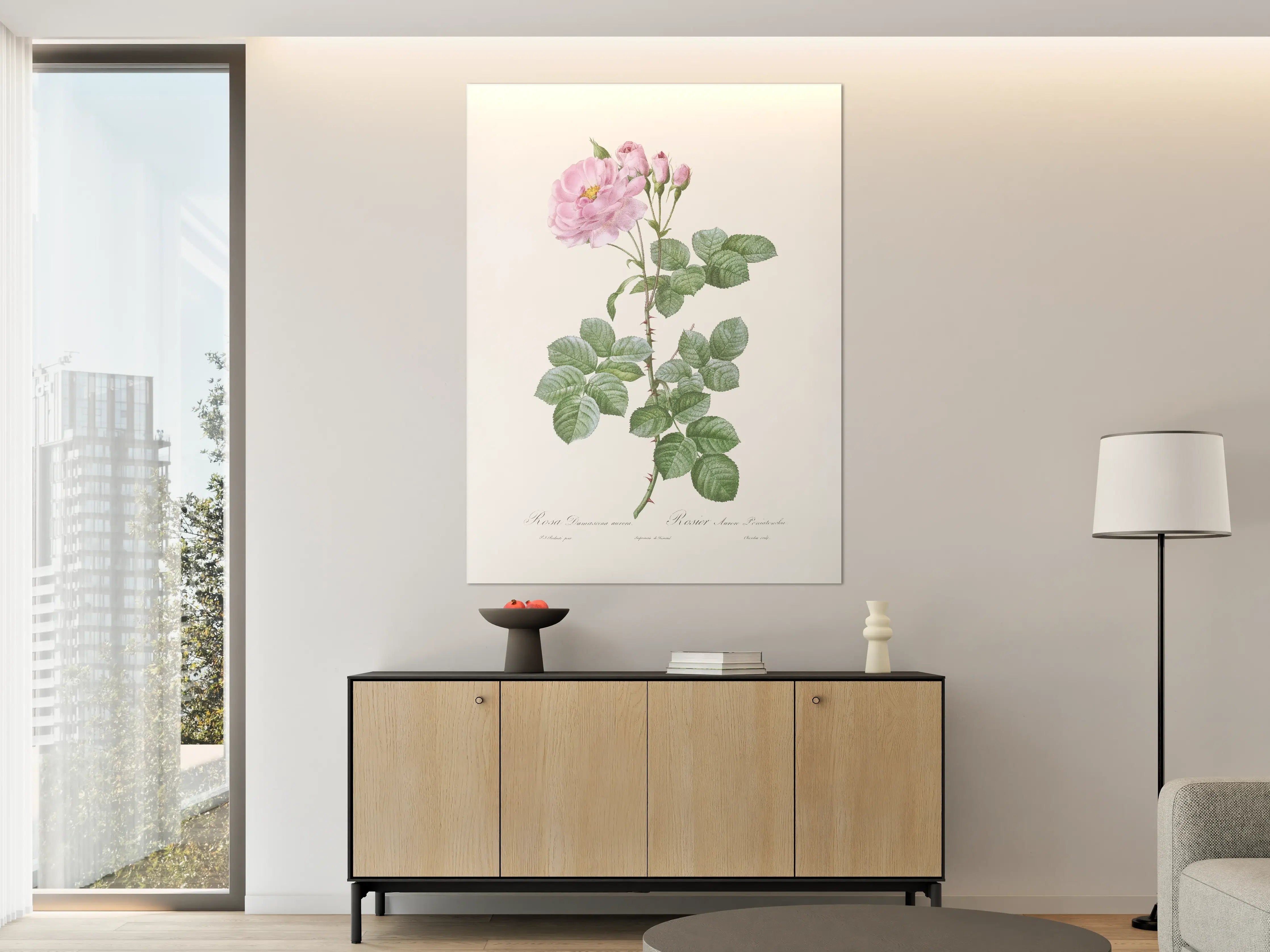 Große Wandbilder - Elegante rosa Rosenblüte mit zarten Blütenknospen