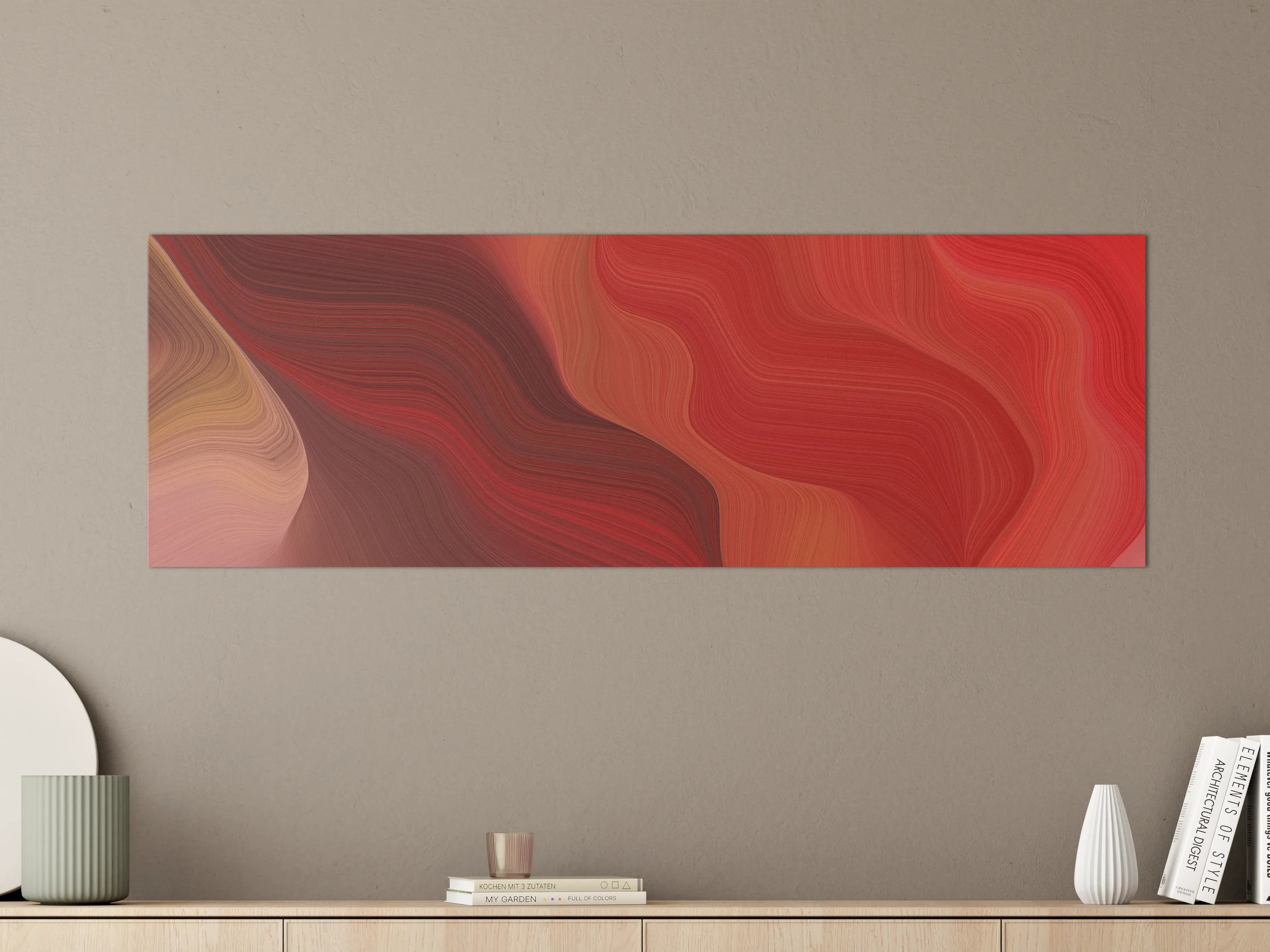 Große Wandbilder - Elegante rote Wellenbewegung in abstrakter Kunst