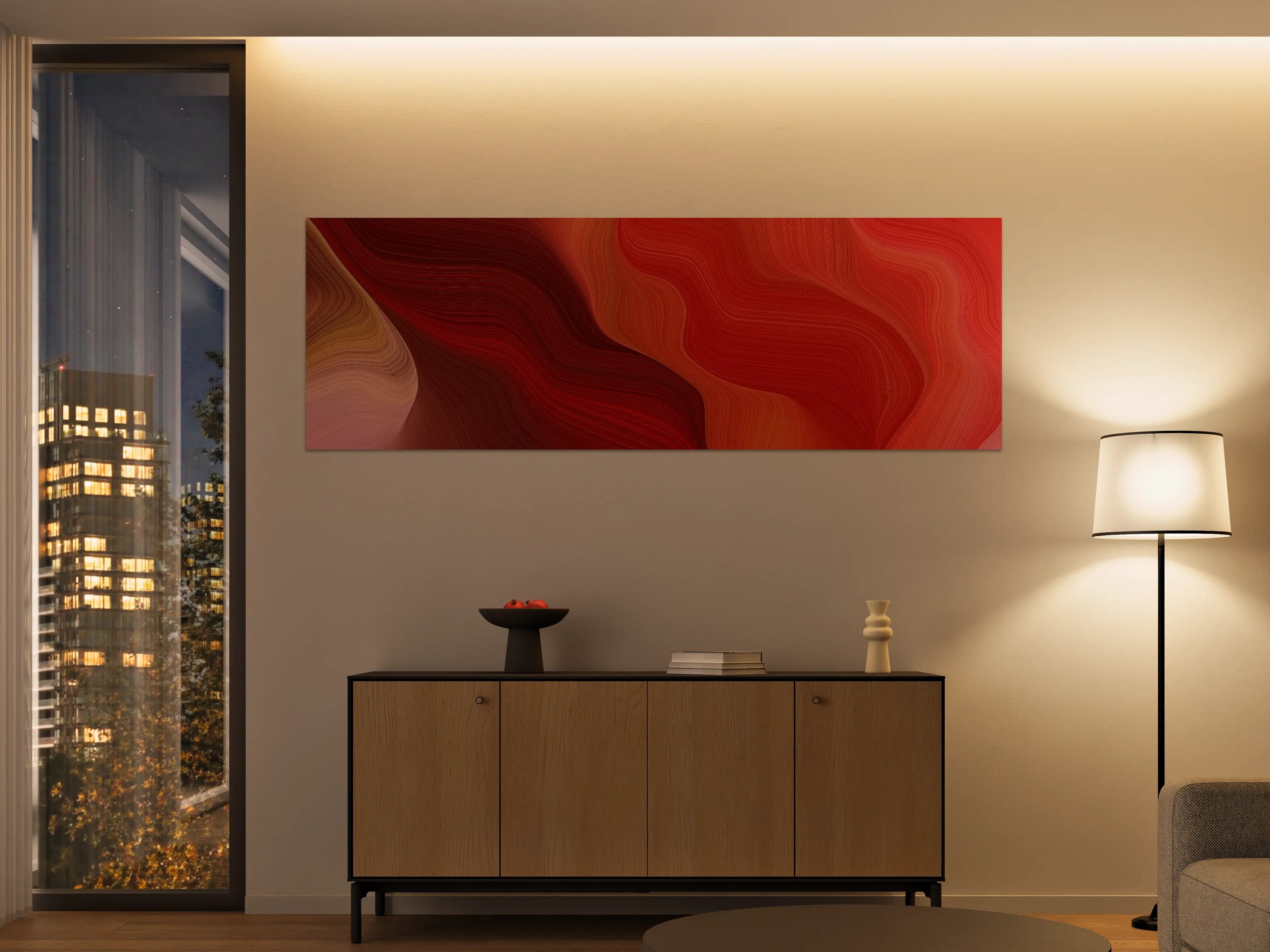 Große Wandbilder - Elegante rote Wellenbewegung in abstrakter Kunst