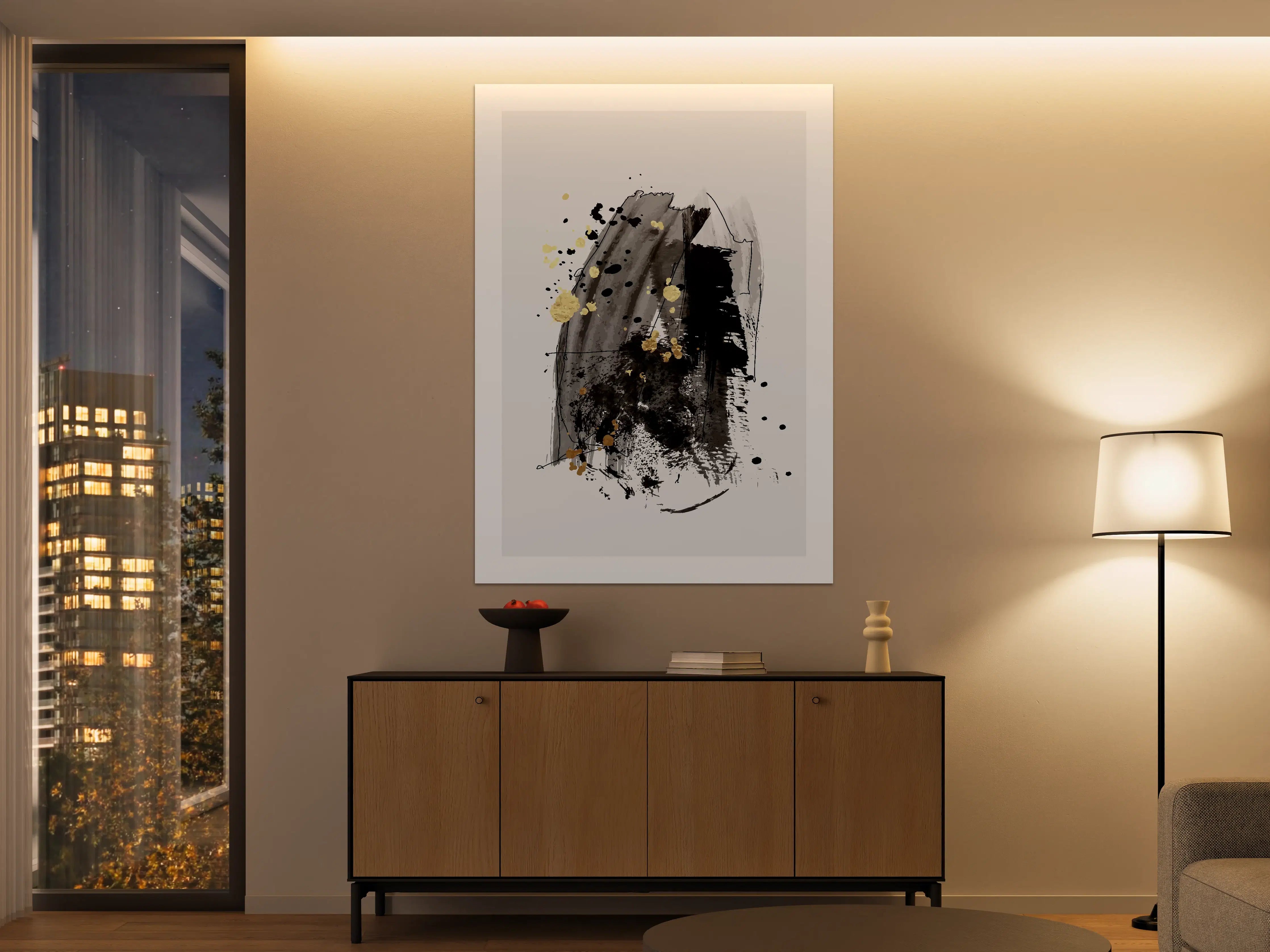 Große Wandbilder - Elegante schwarze und goldene Aquarell-Expression