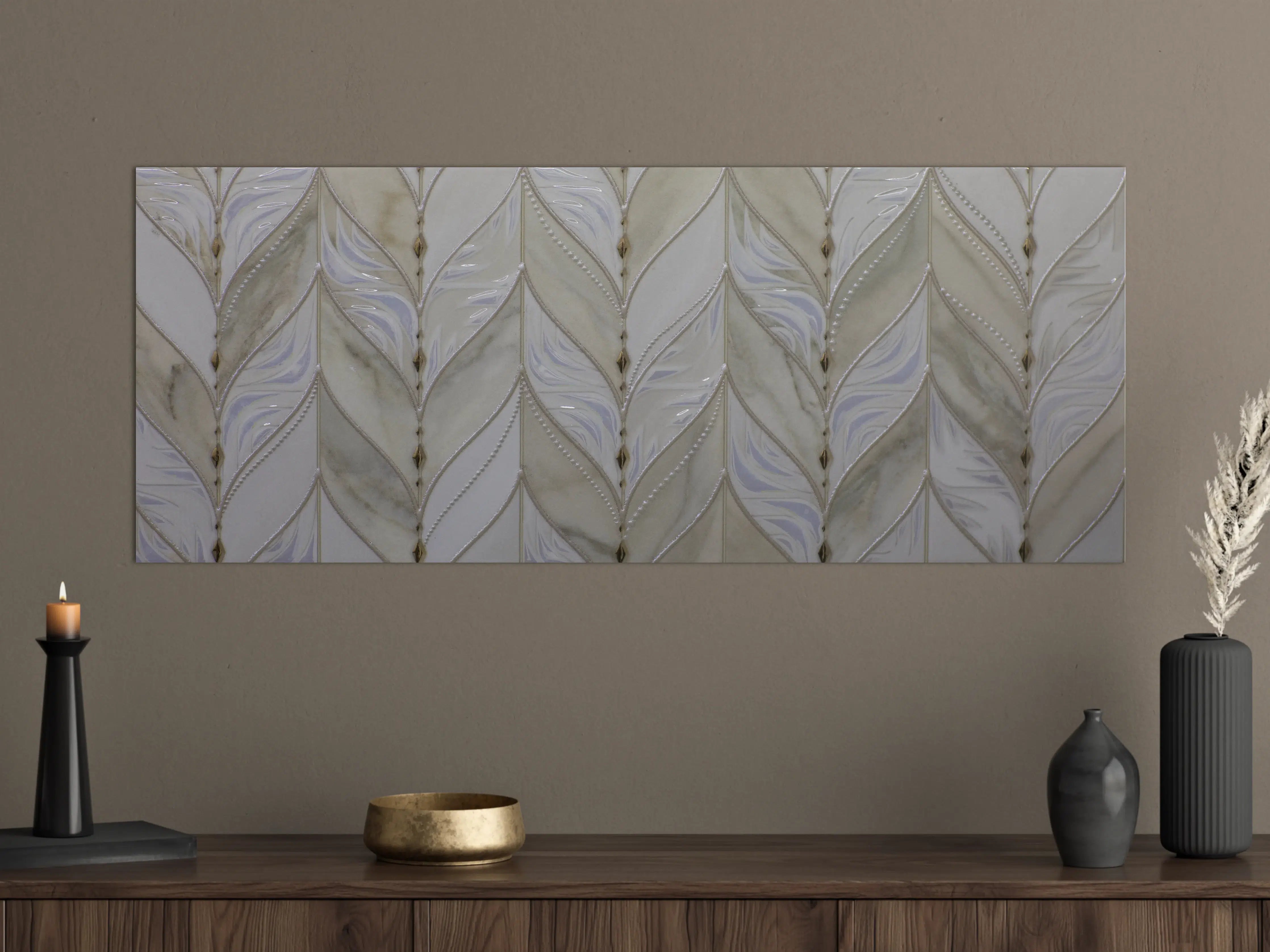 Große Wandbilder - Elegante weiße Muschelwand mit gedeckten Tönen