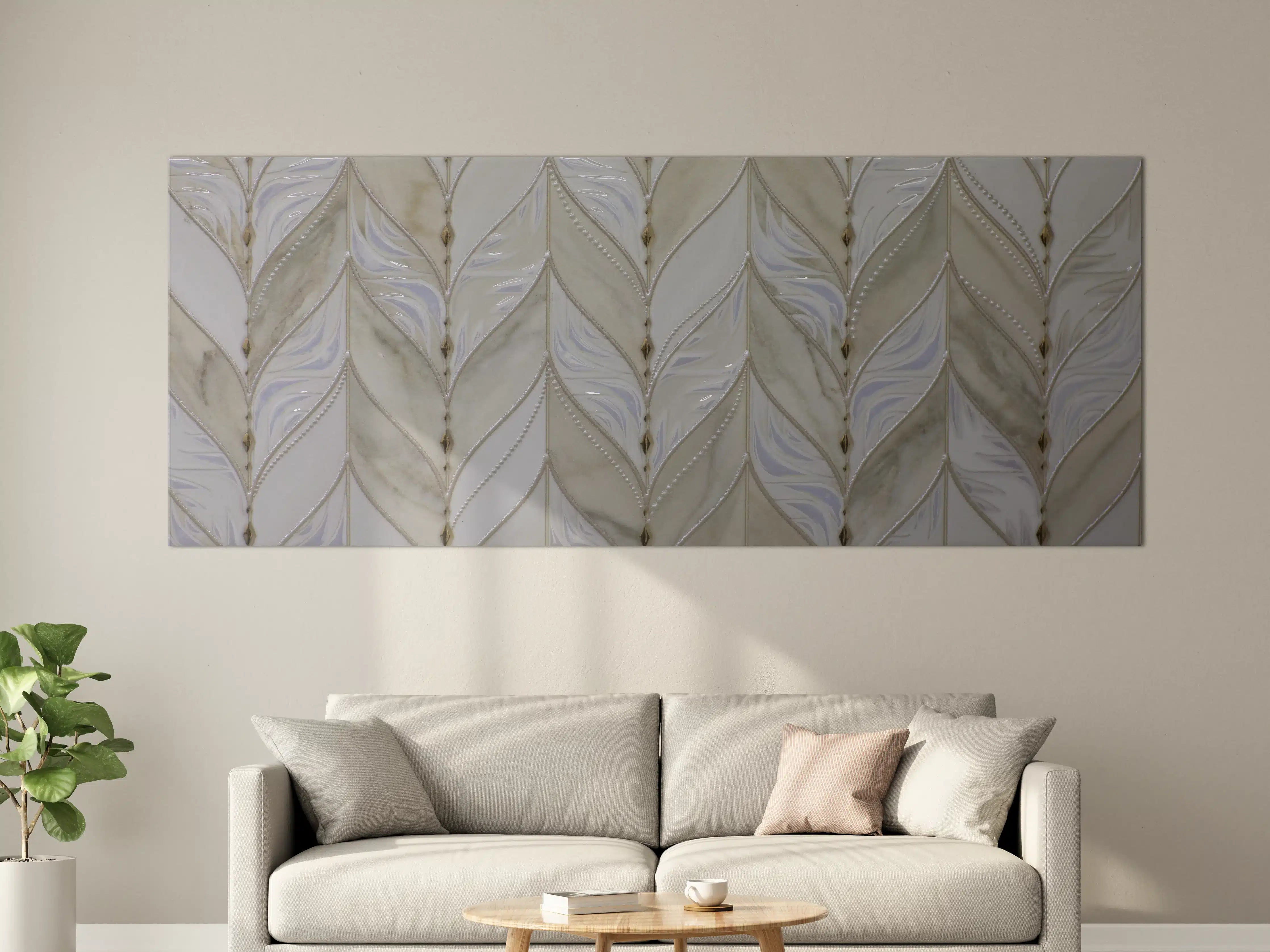 Große Wandbilder - Elegante weiße Muschelwand mit gedeckten Tönen