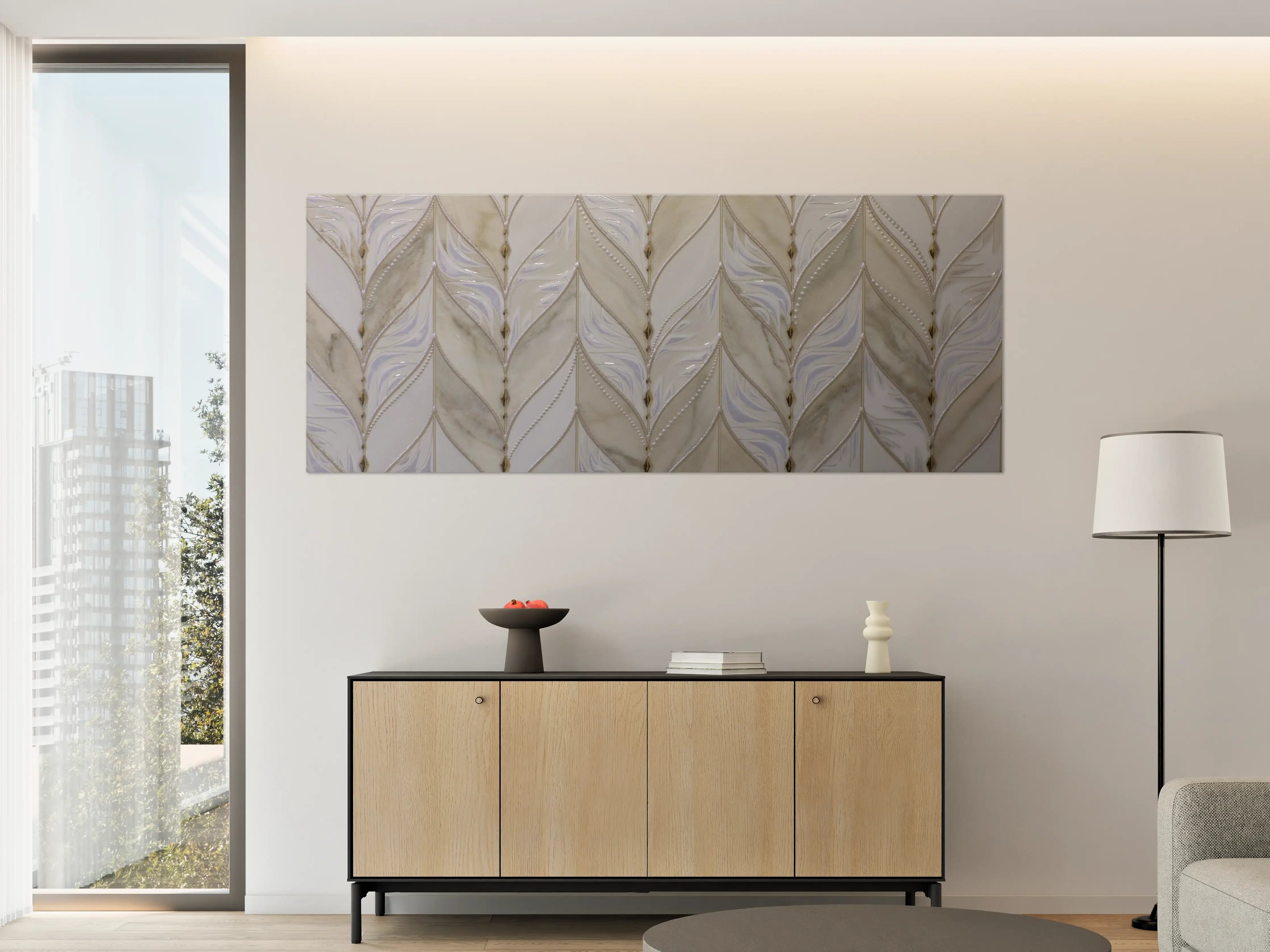 Große Wandbilder - Elegante weiße Muschelwand mit gedeckten Tönen