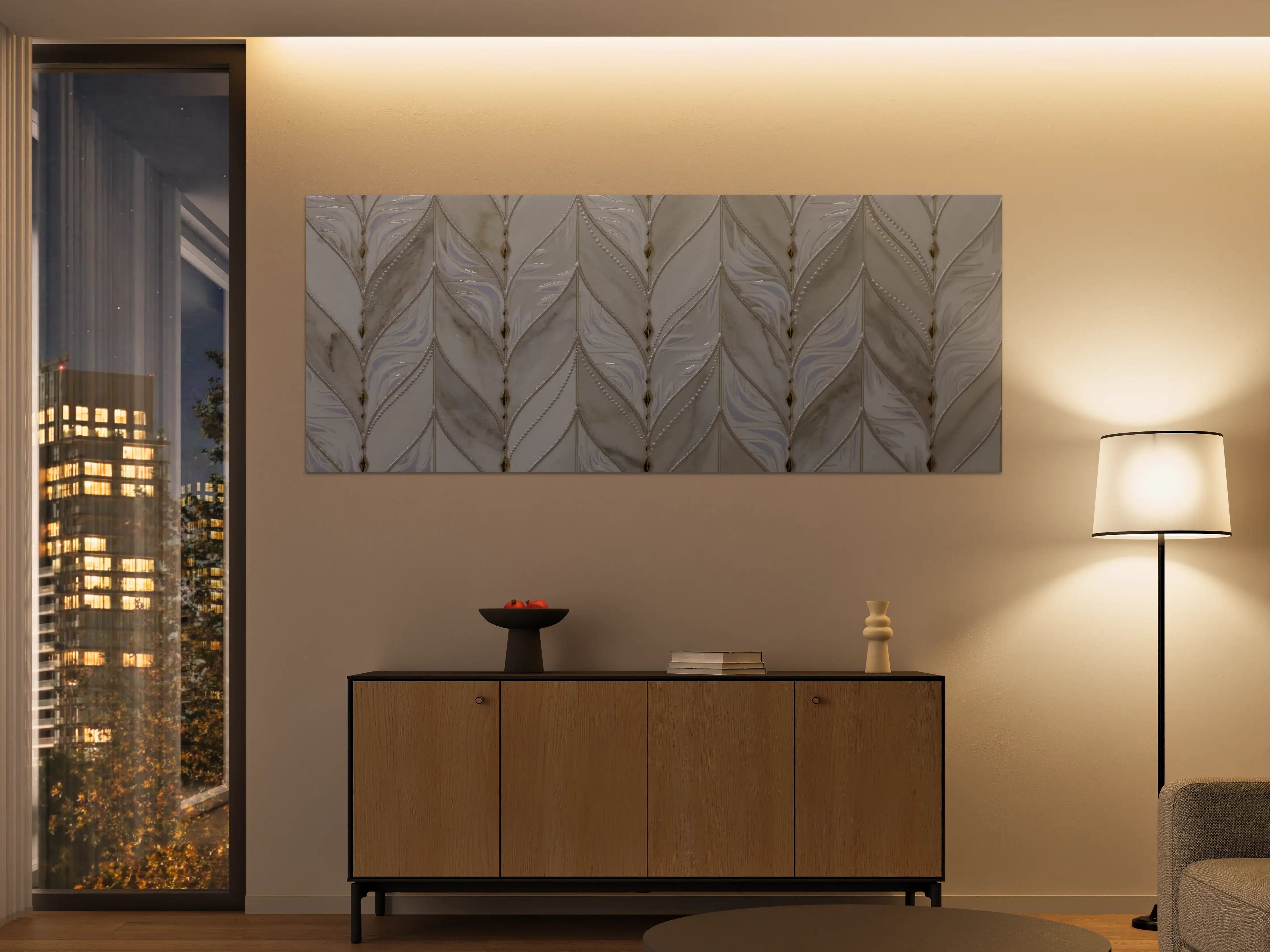 Große Wandbilder - Elegante weiße Muschelwand mit gedeckten Tönen