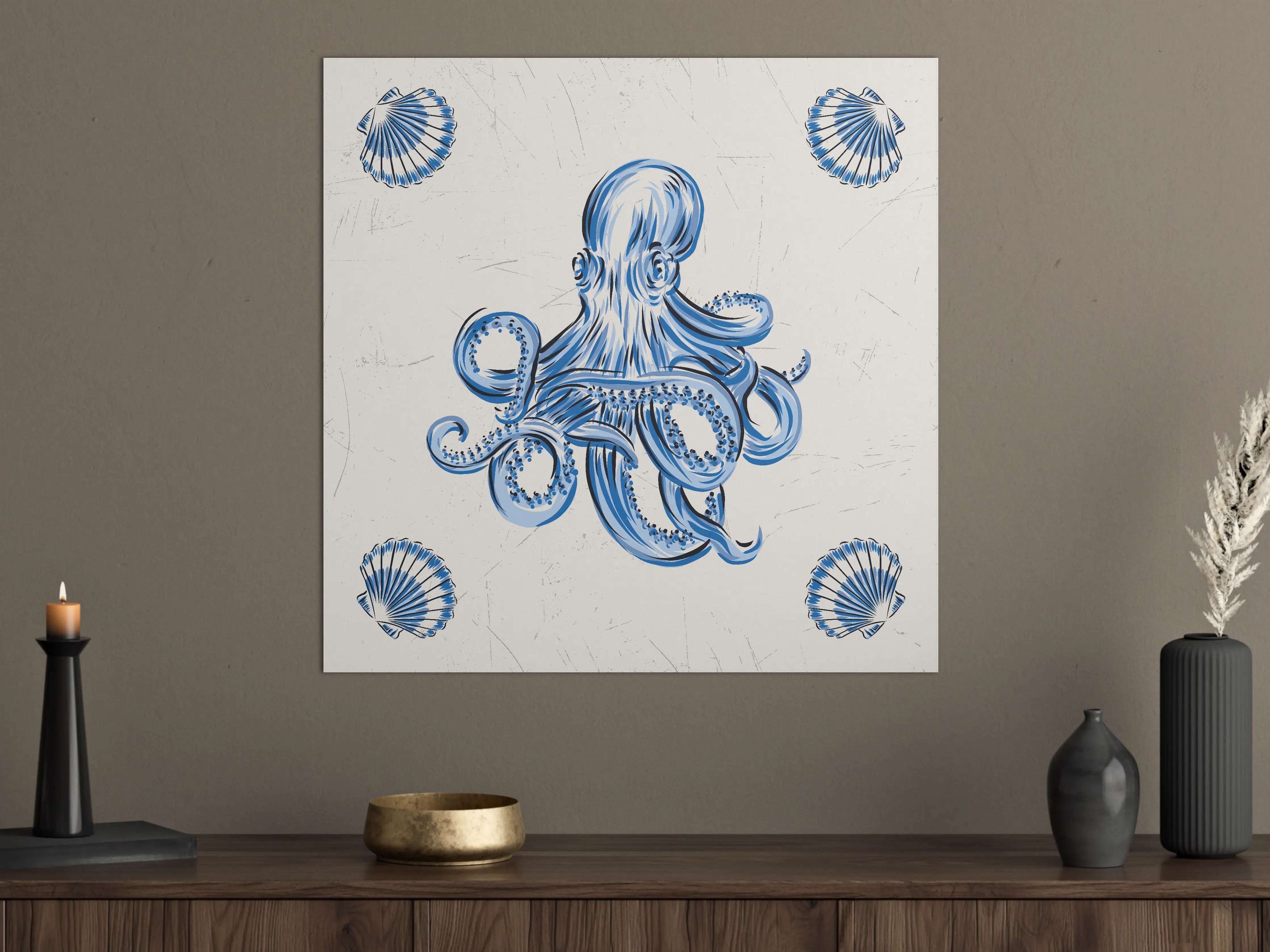 Große Wandbilder - Eleganter Blau-Octopus mit Muscheln