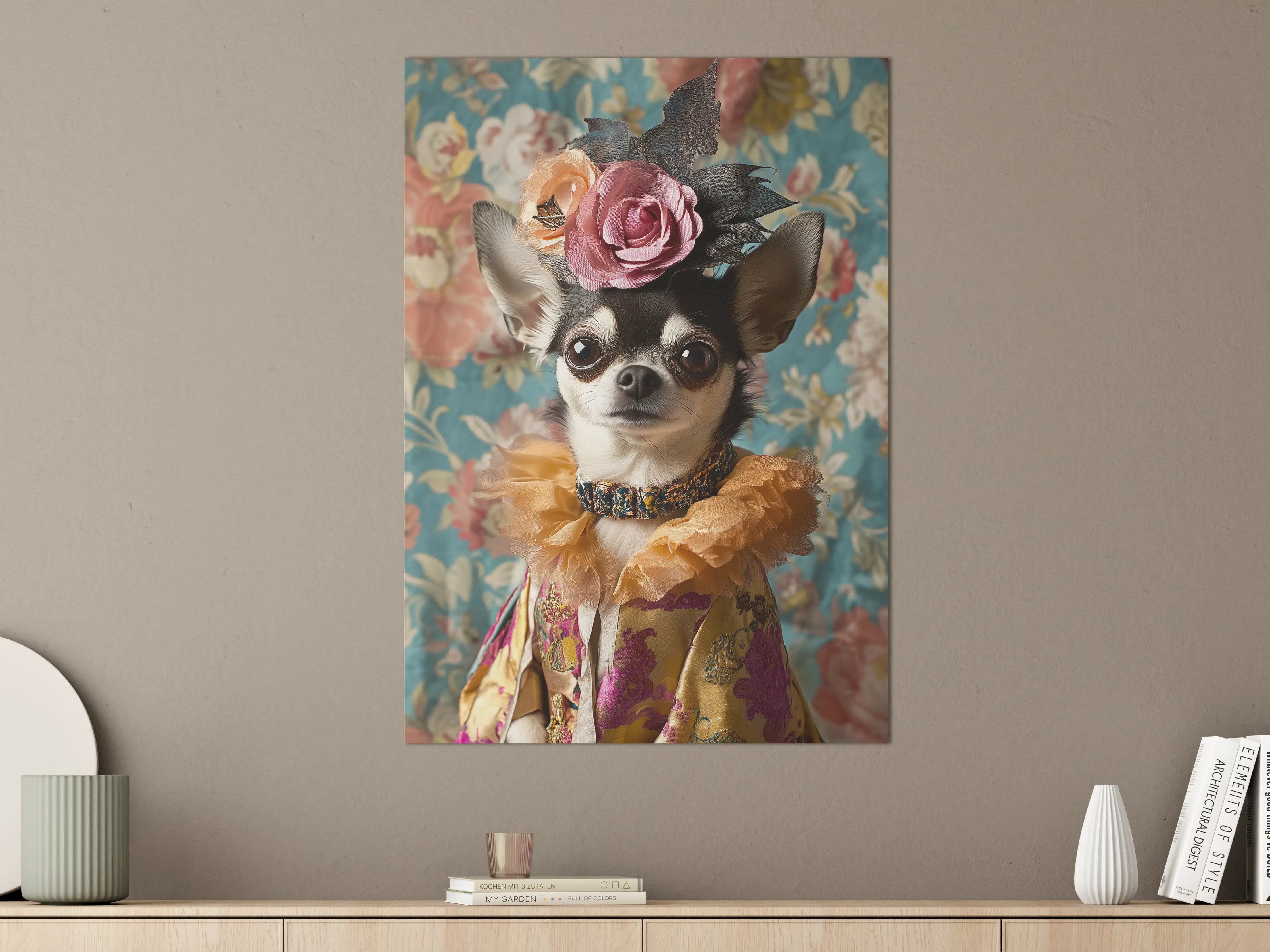 Große Wandbilder - Eleganter Hund mit Blumenkrone