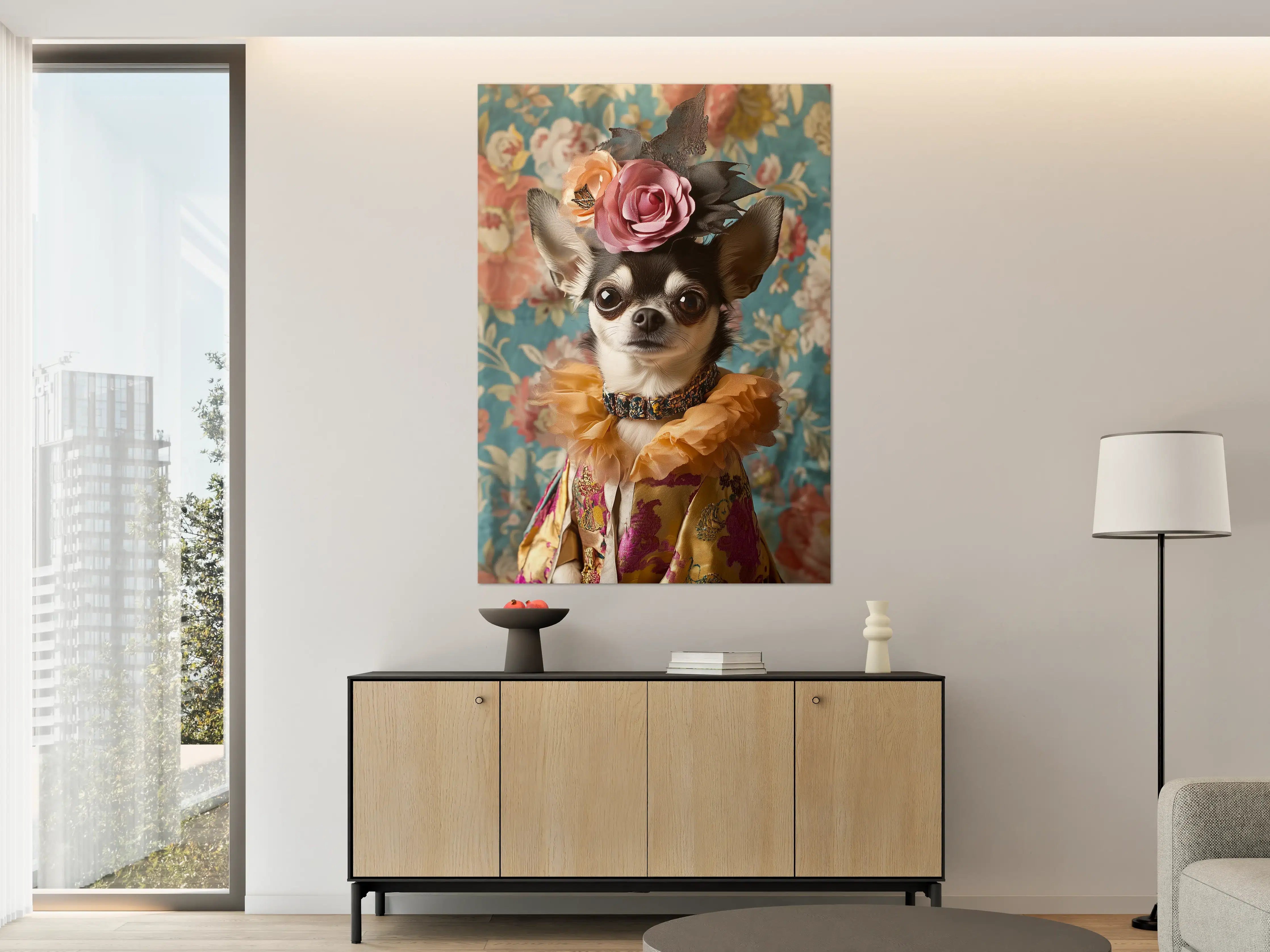 Große Wandbilder - Eleganter Hund mit Blumenkrone