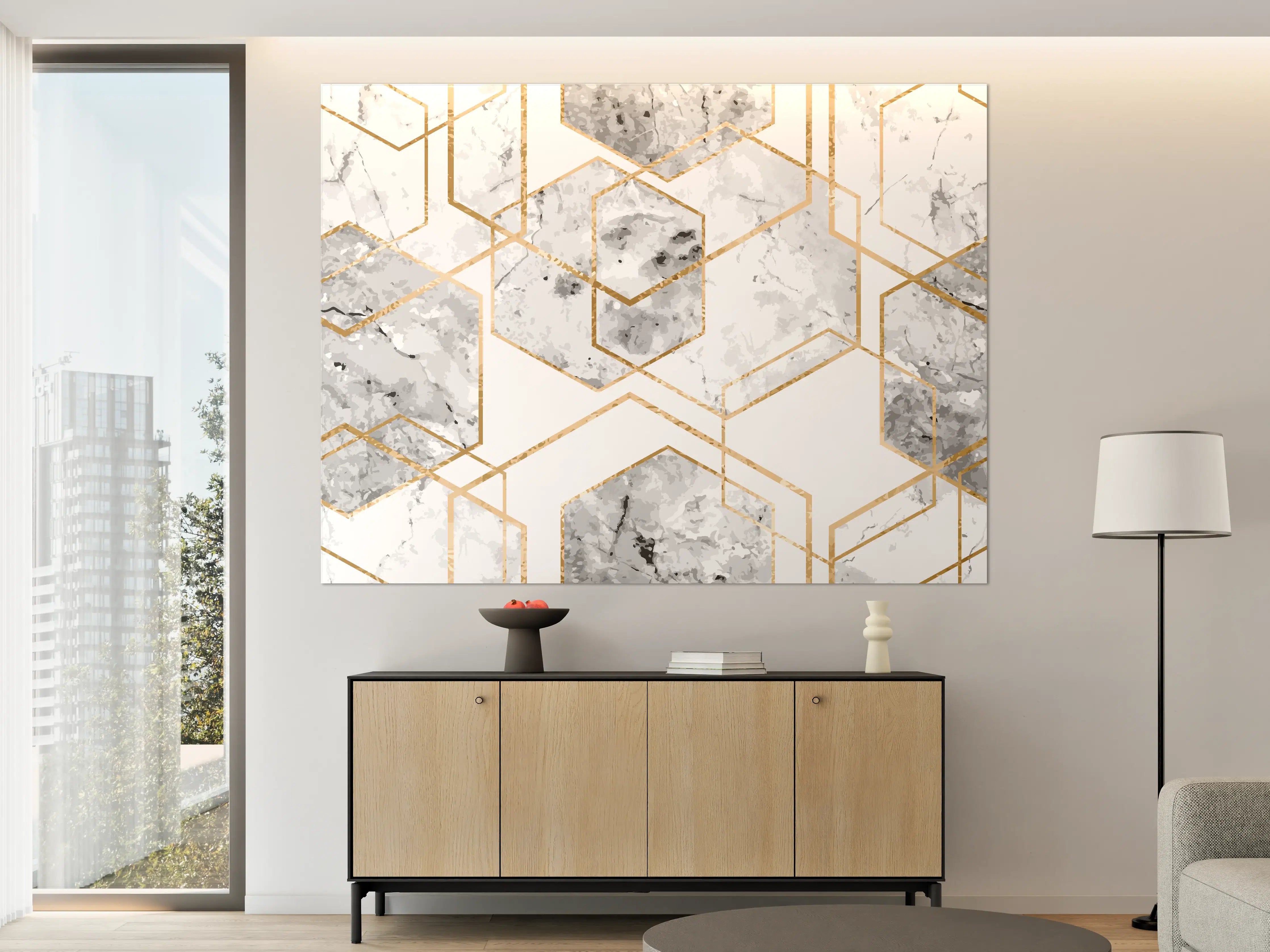 Große Wandbilder - Eleganter Weiß-Gold Marmor-Look