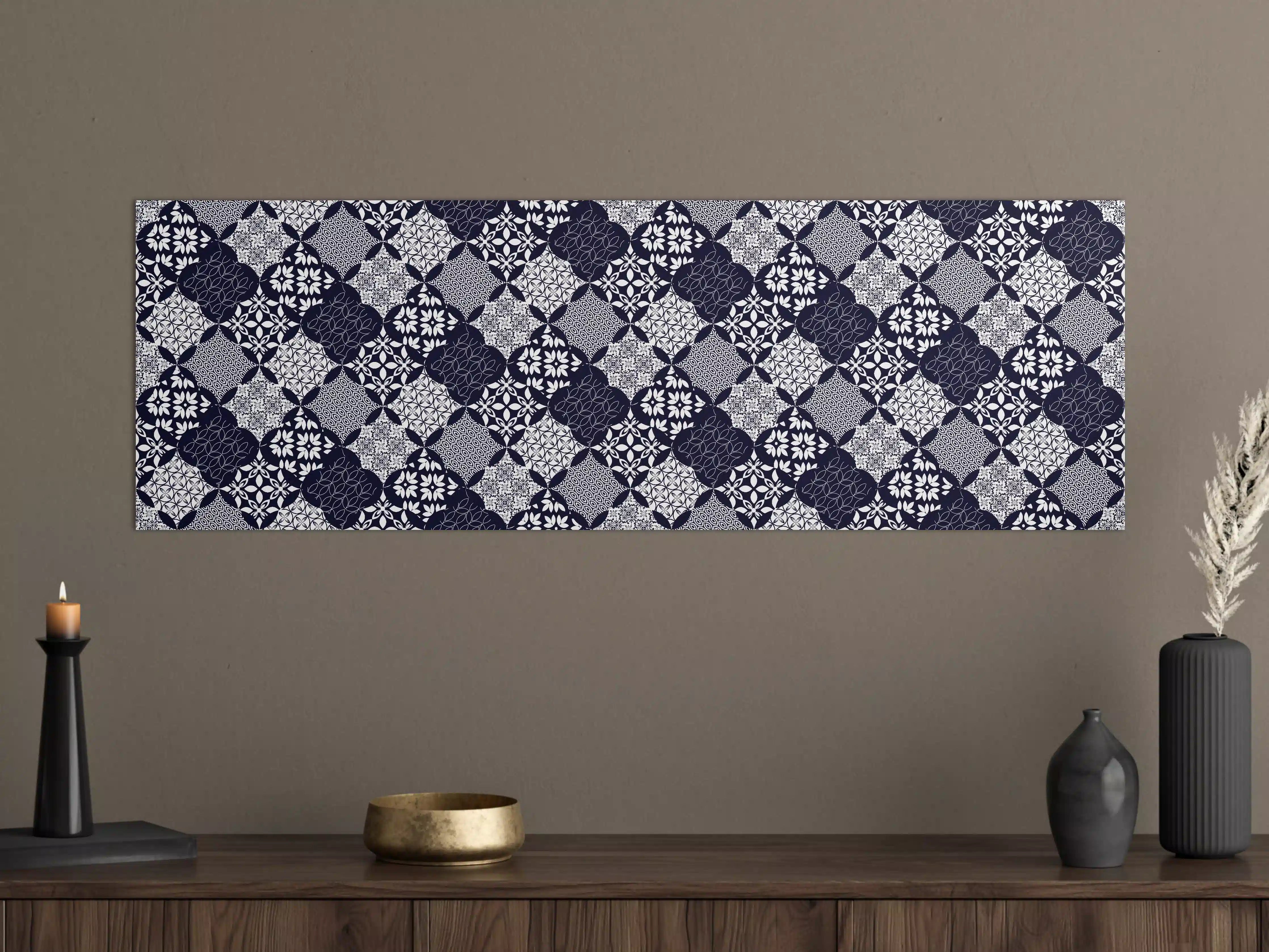 Große Wandbilder - Elegantes Blau-Weiß-Grau Muster
