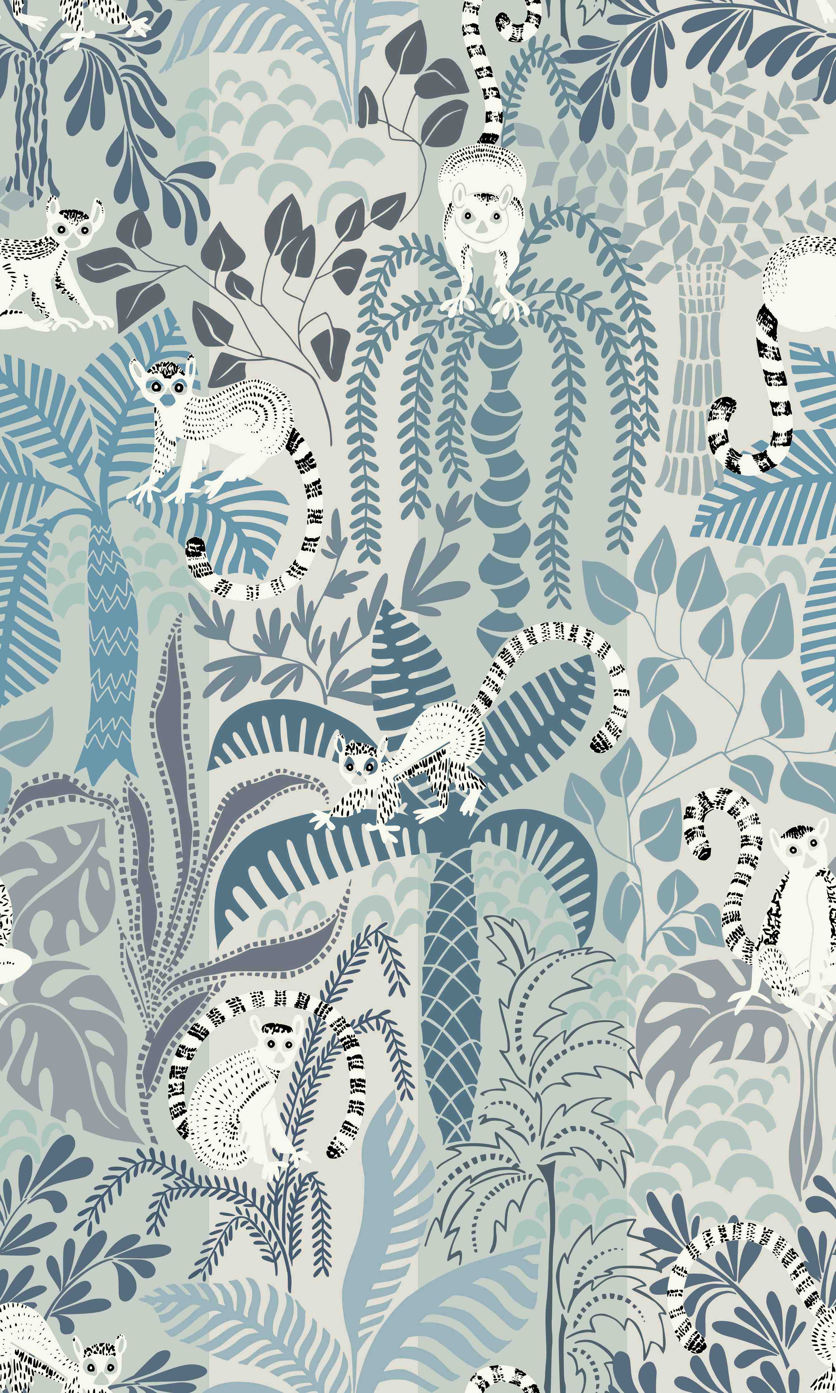 Große Wandbilder-Elegantes Dschungel-Motiv mit weißen Tigern in Blau-Tönen