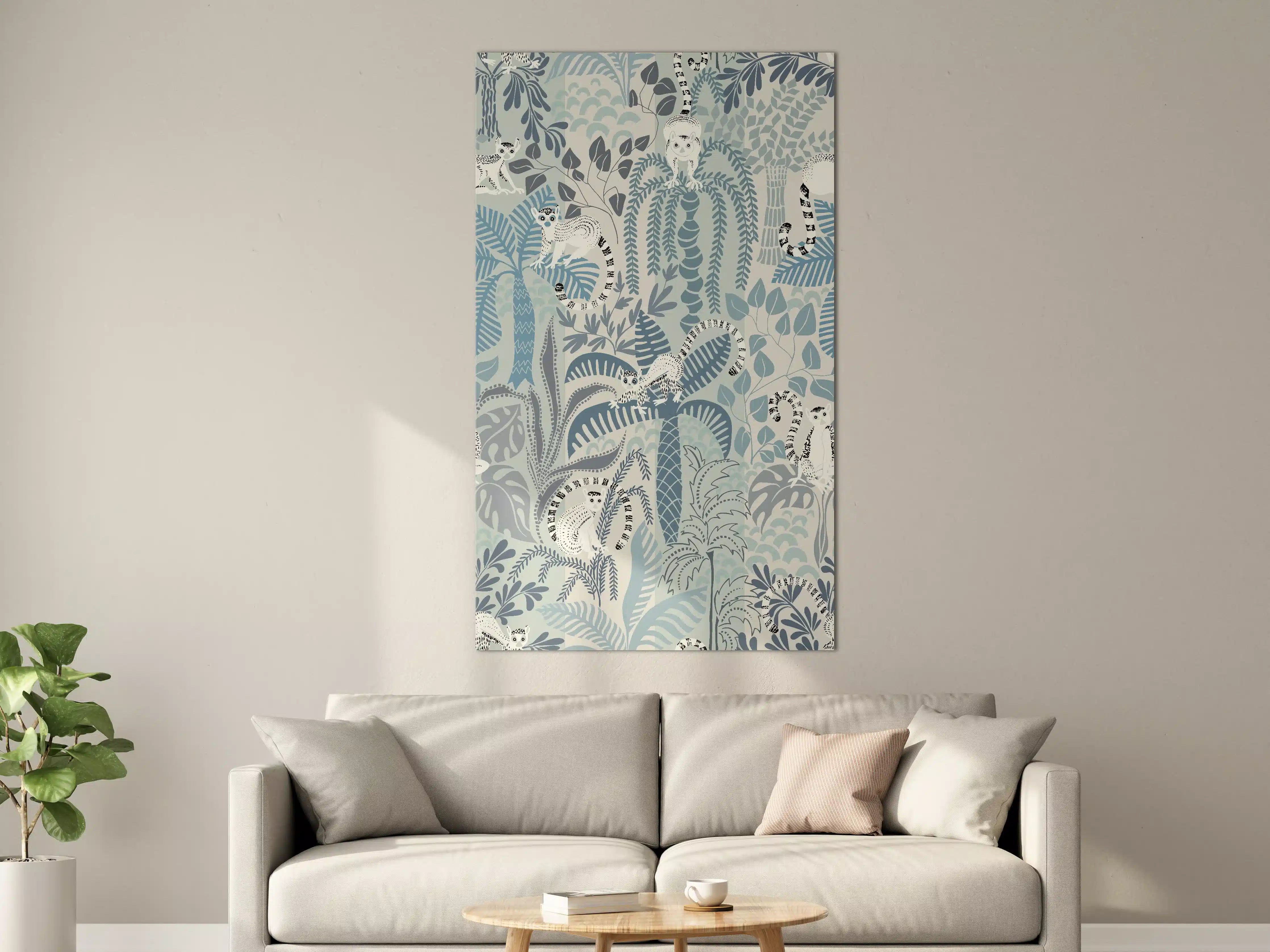 Große Wandbilder - Elegantes Dschungel-Motiv mit weißen Tigern in Blau-Tönen