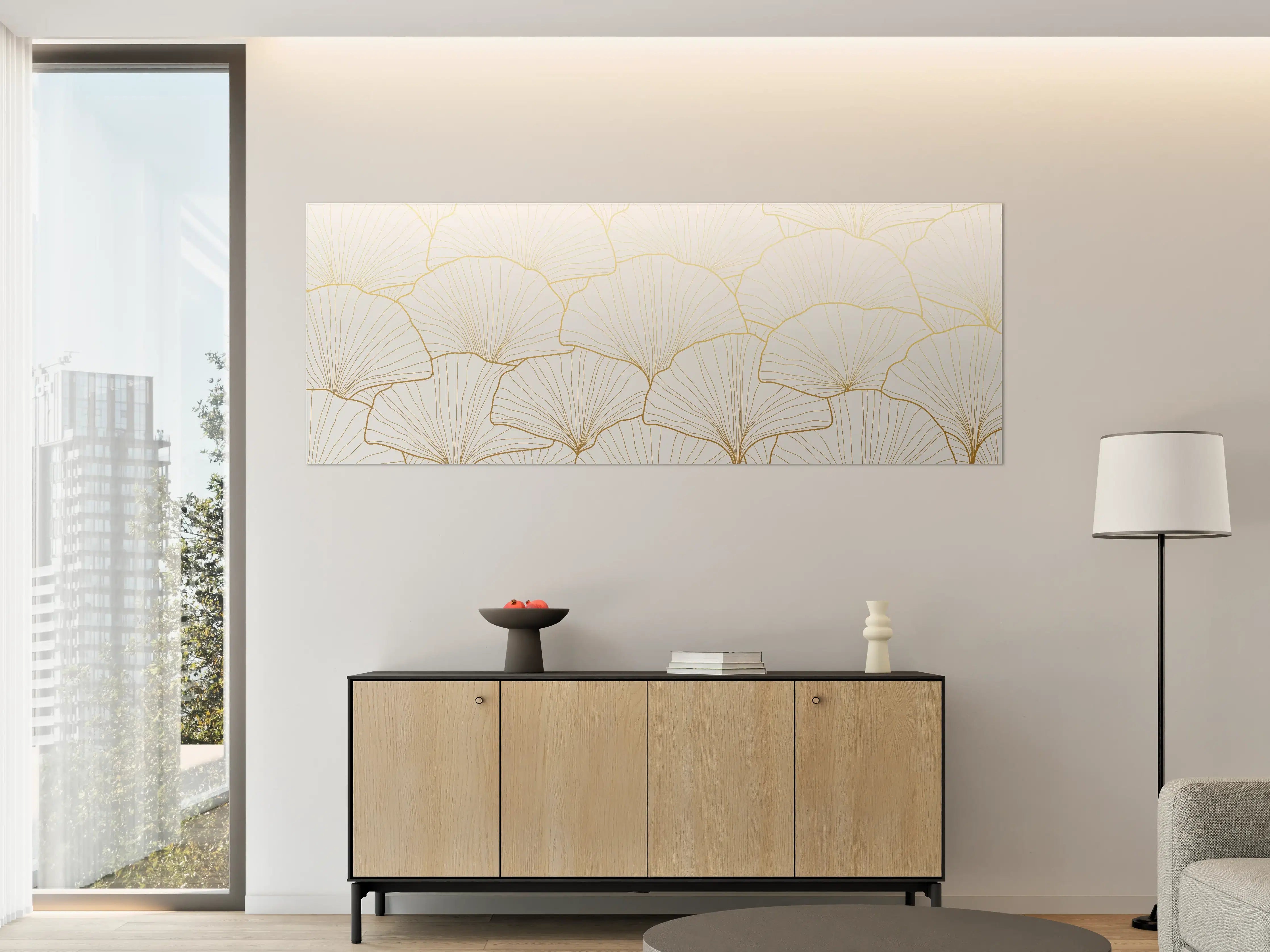 Große Wandbilder - Elegantes Ginkgo-Blatt Design Weiß-Gold