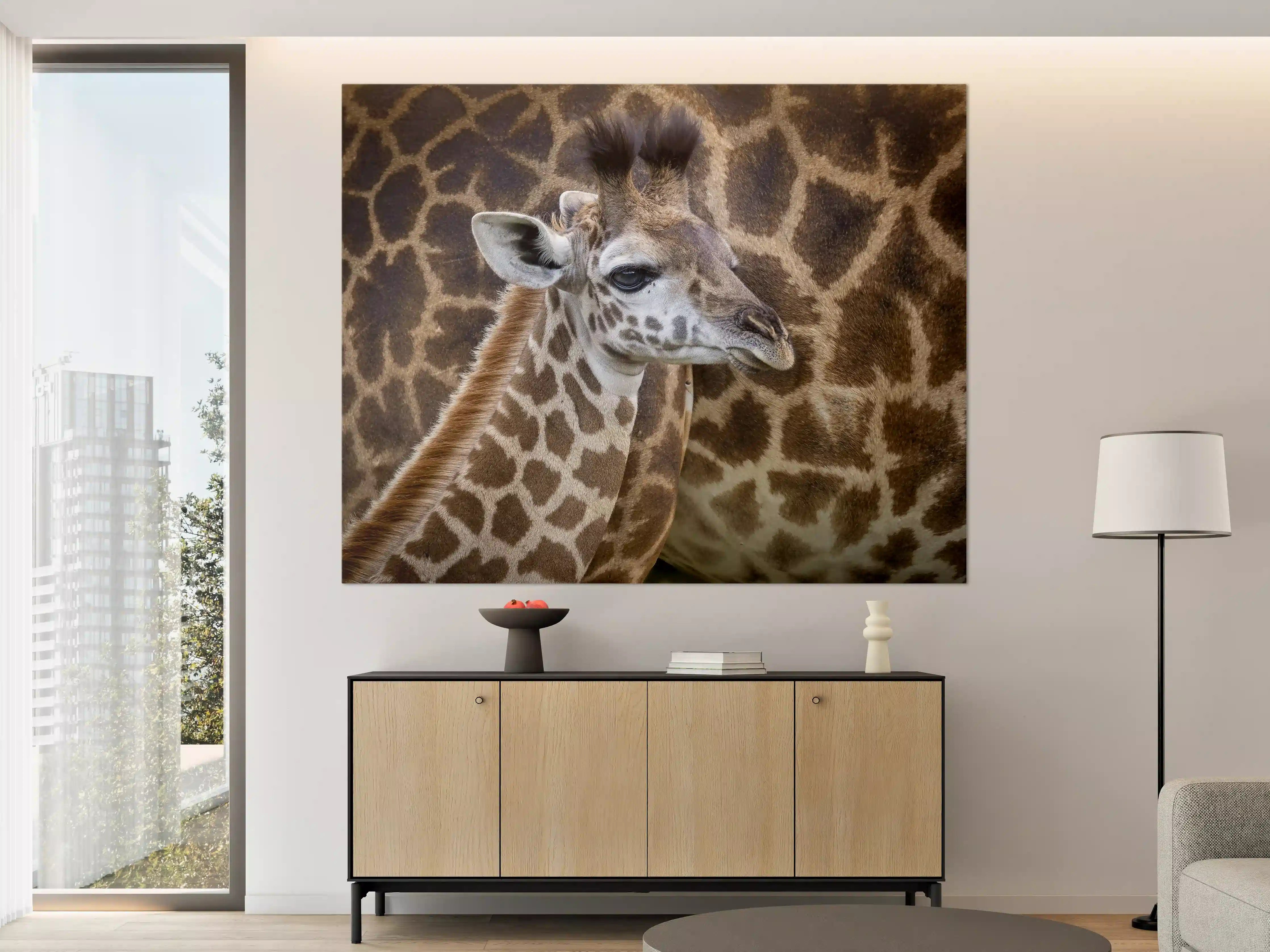 Große Wandbilder - Elegantes Giraffenporträt vor tierischer Kulisse