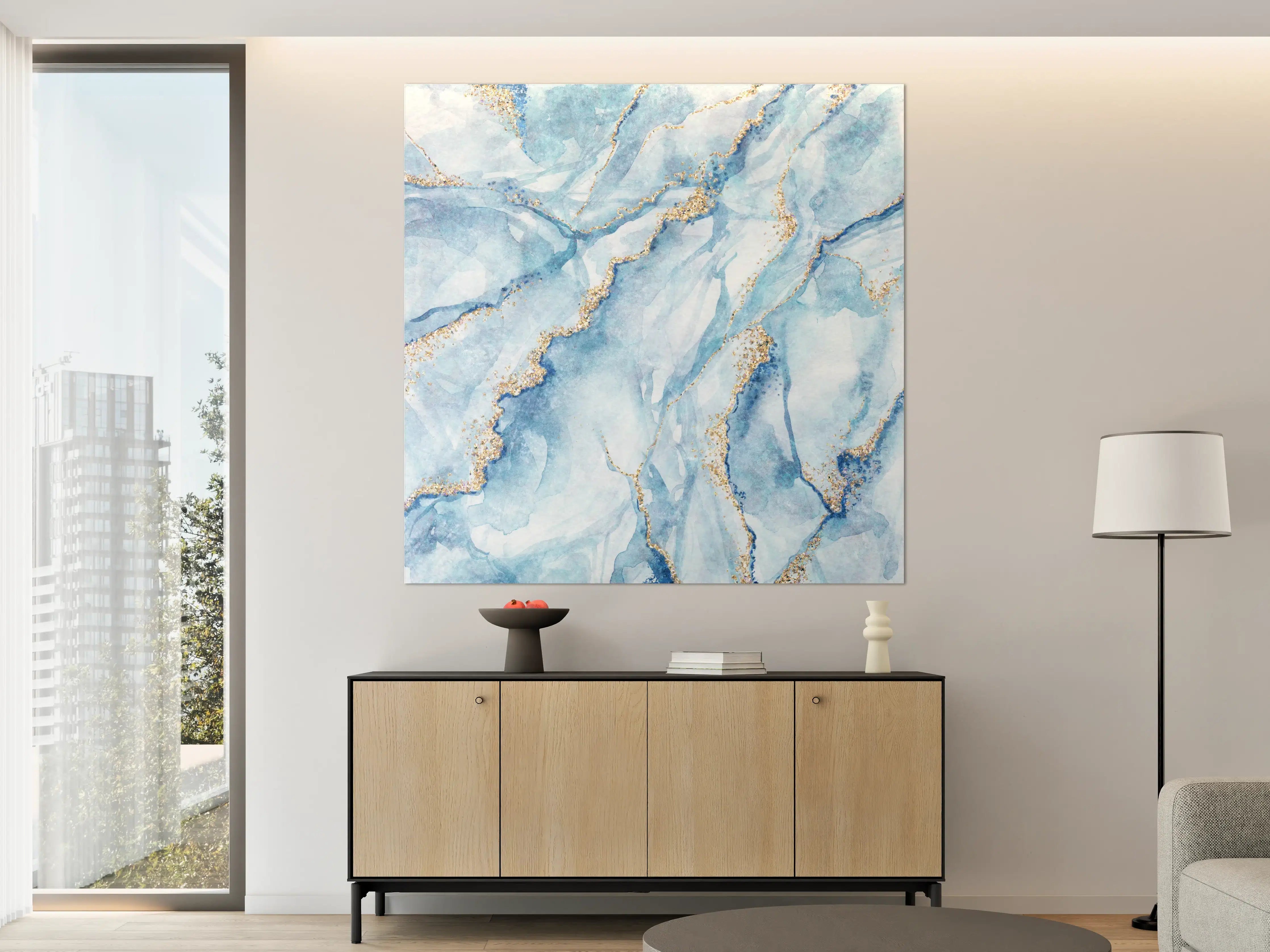 Große Wandbilder - Elegantes blauer Marmor-Design mit Goldakzenten