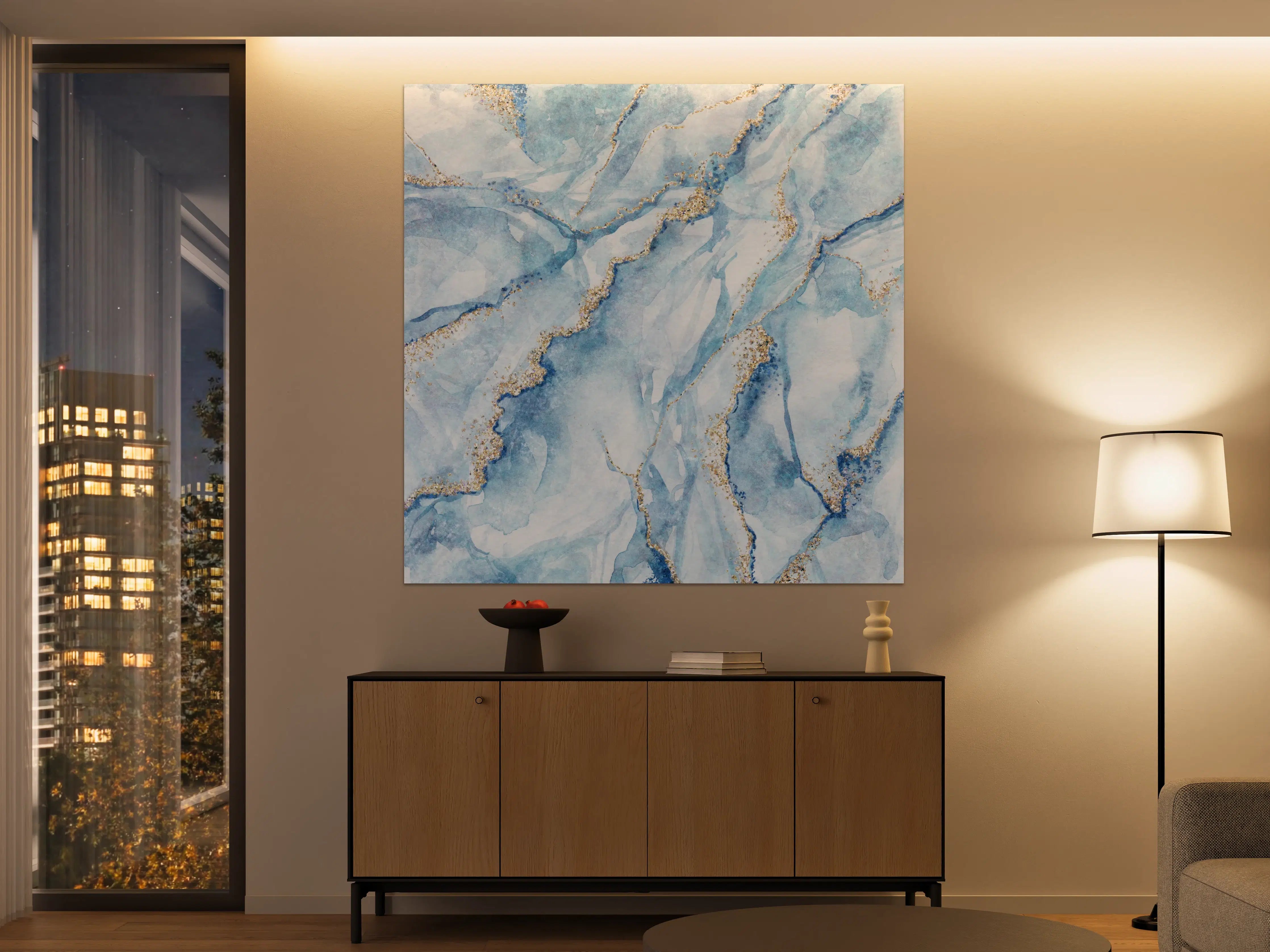 Große Wandbilder - Elegantes blauer Marmor-Design mit Goldakzenten