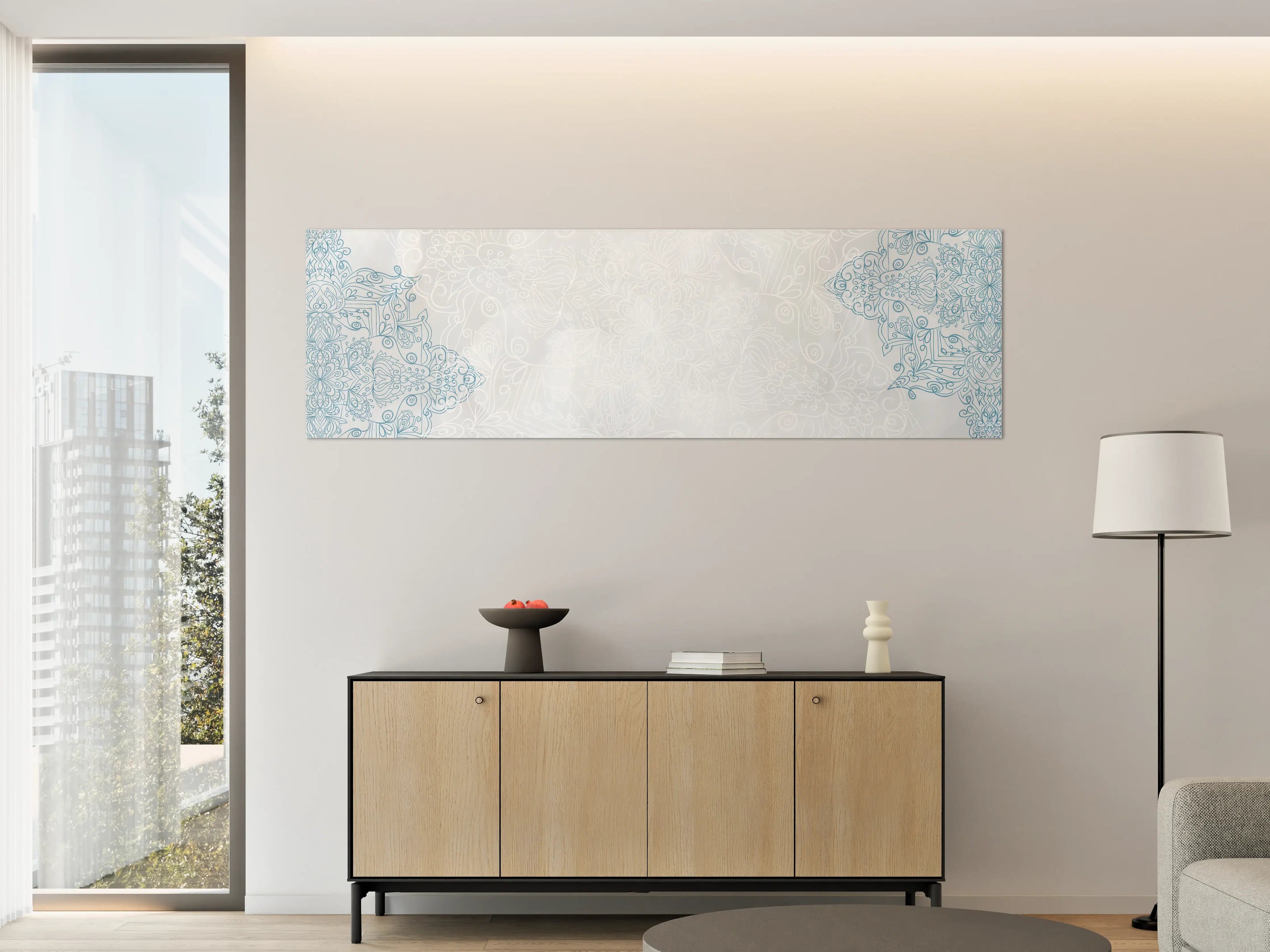Große Wandbilder - Elegantes, helles Hintergrundbild mit dekorativen blauen Mustern