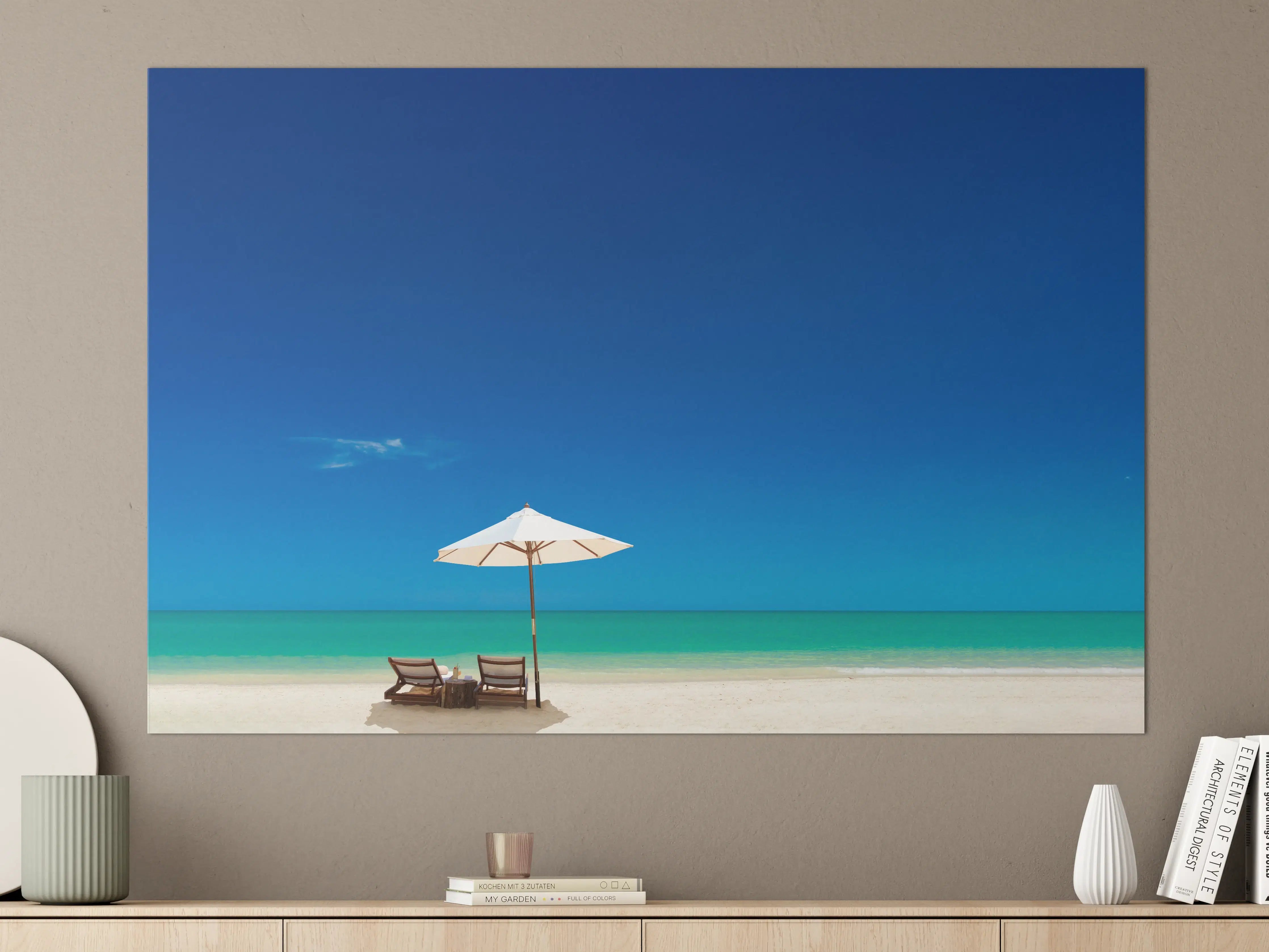 Große Wandbilder - Entspannender Strand mit Sonnenschirm
