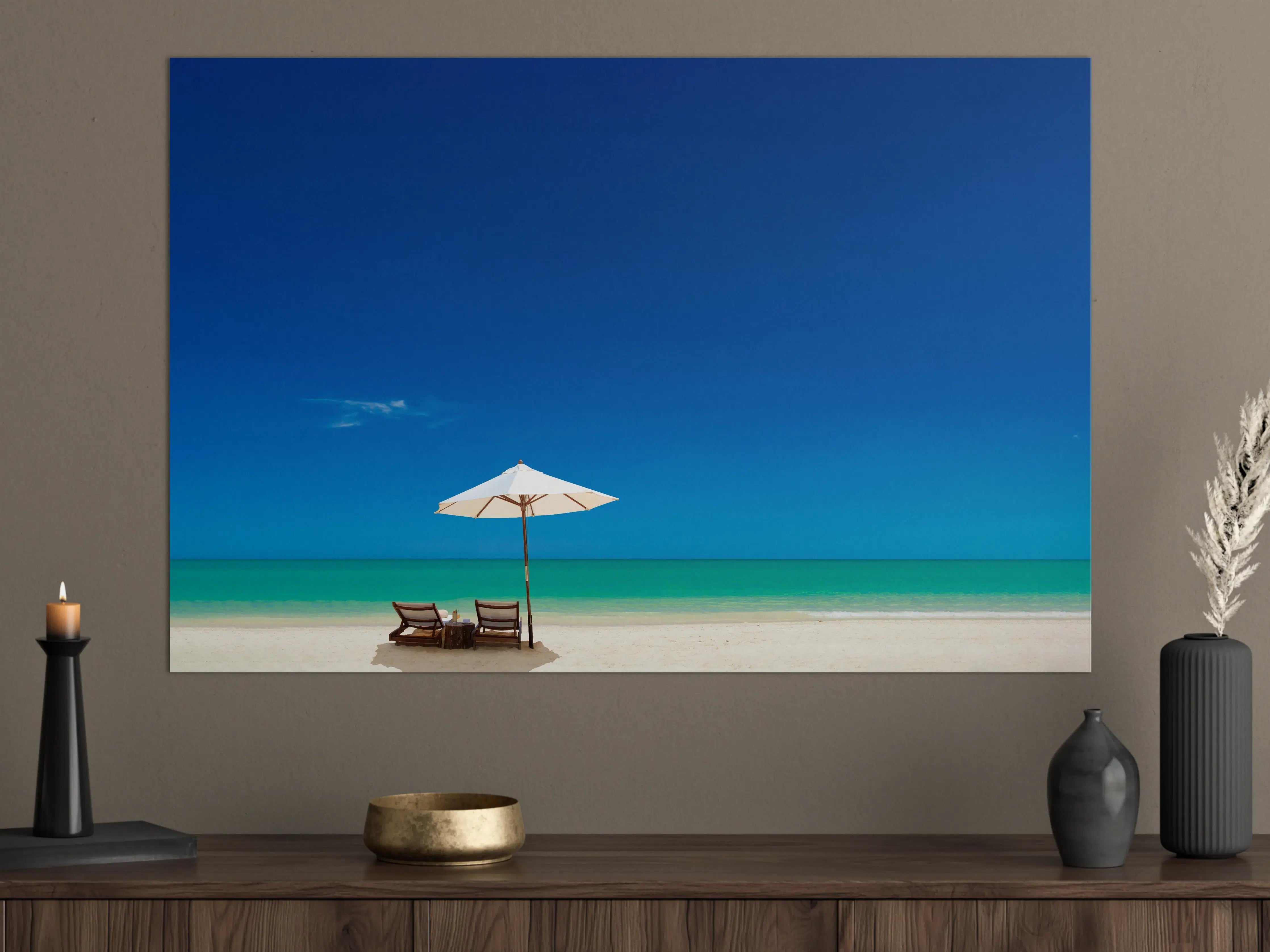Große Wandbilder - Entspannender Strand mit Sonnenschirm