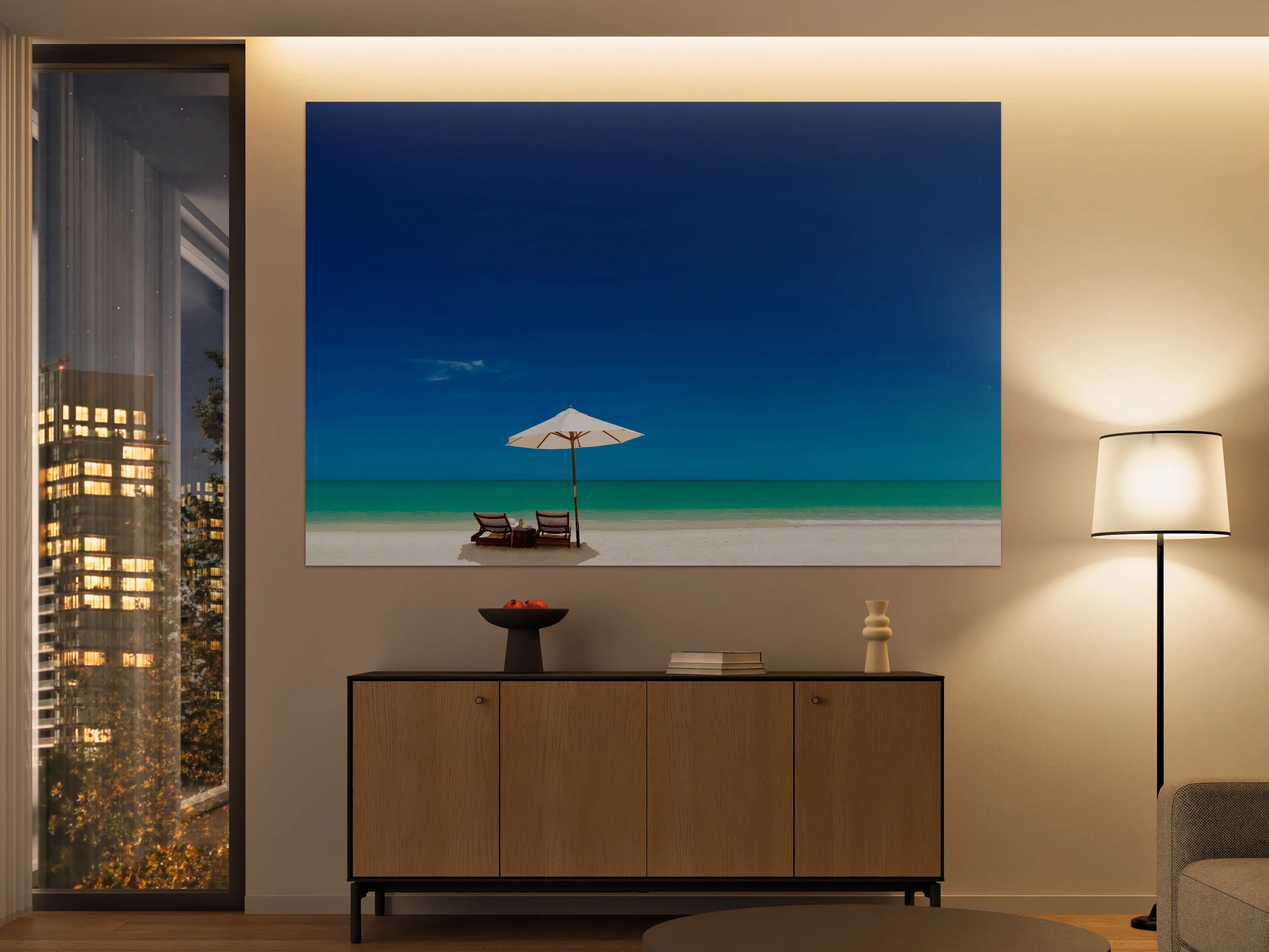 Große Wandbilder - Entspannender Strand mit Sonnenschirm