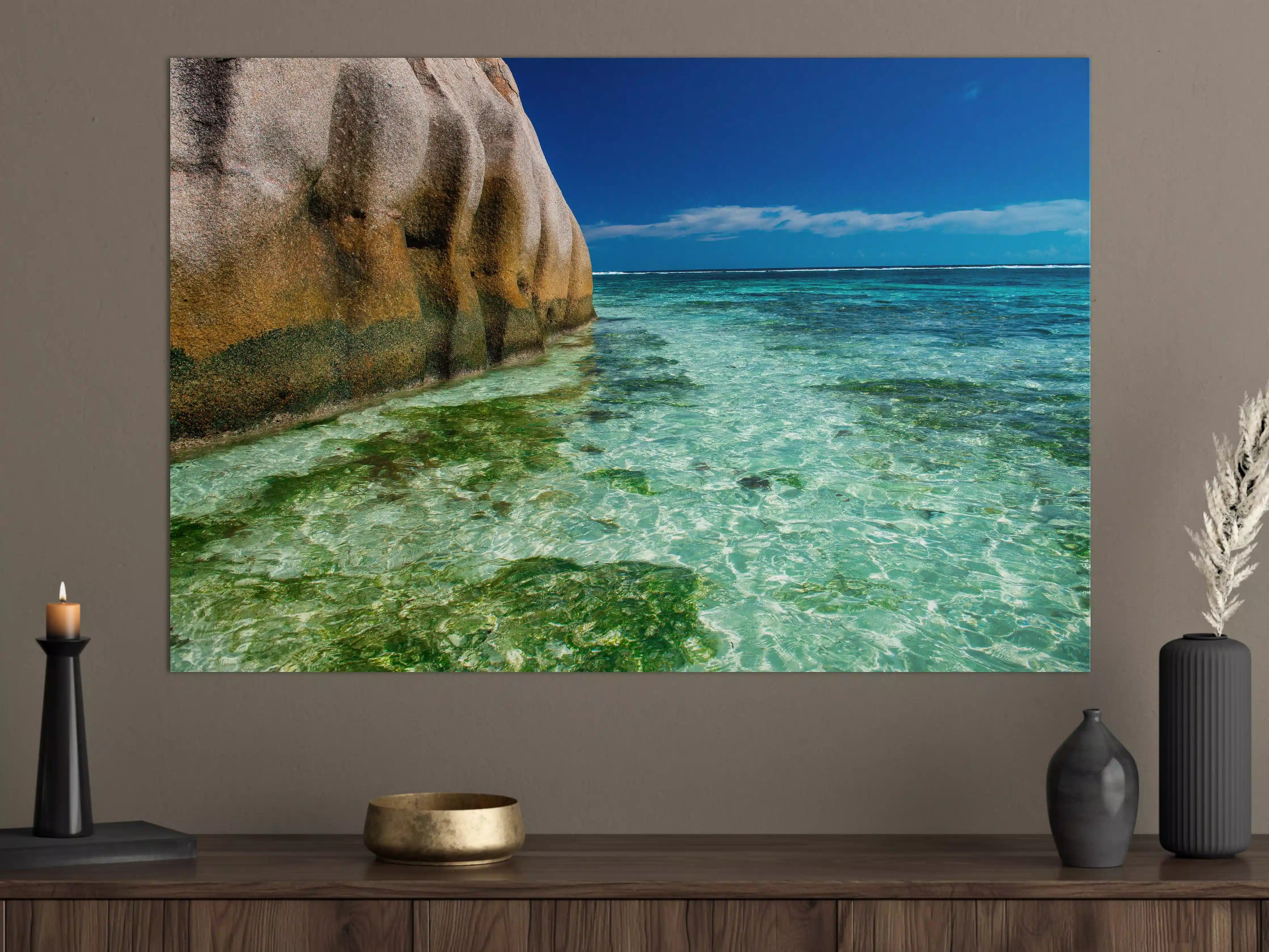 Große Wandbilder - Erstaunliche Felsen am Strand Source d'Argent