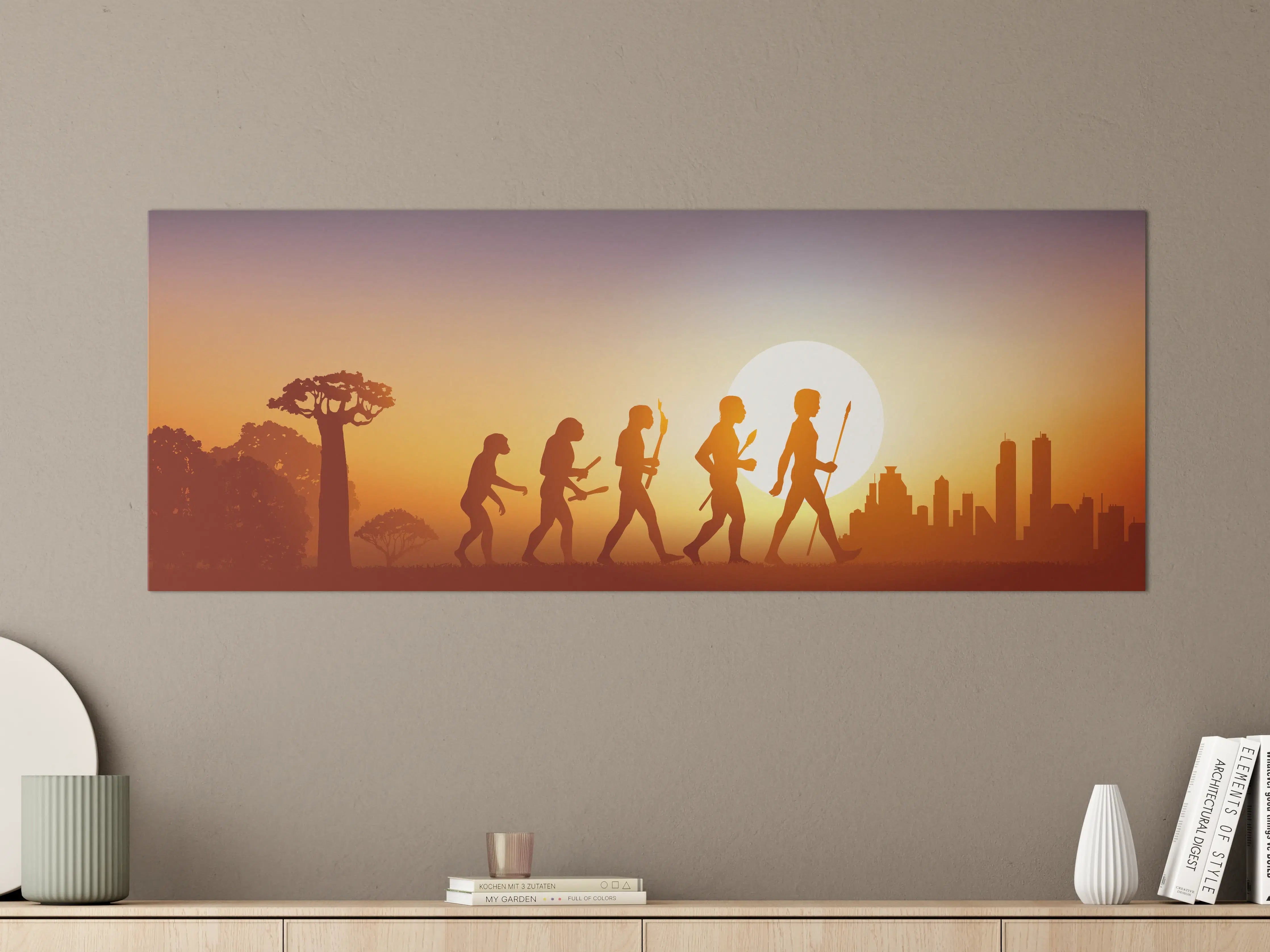 Große Wandbilder - Evolution des Menschen bei Sonnenuntergang