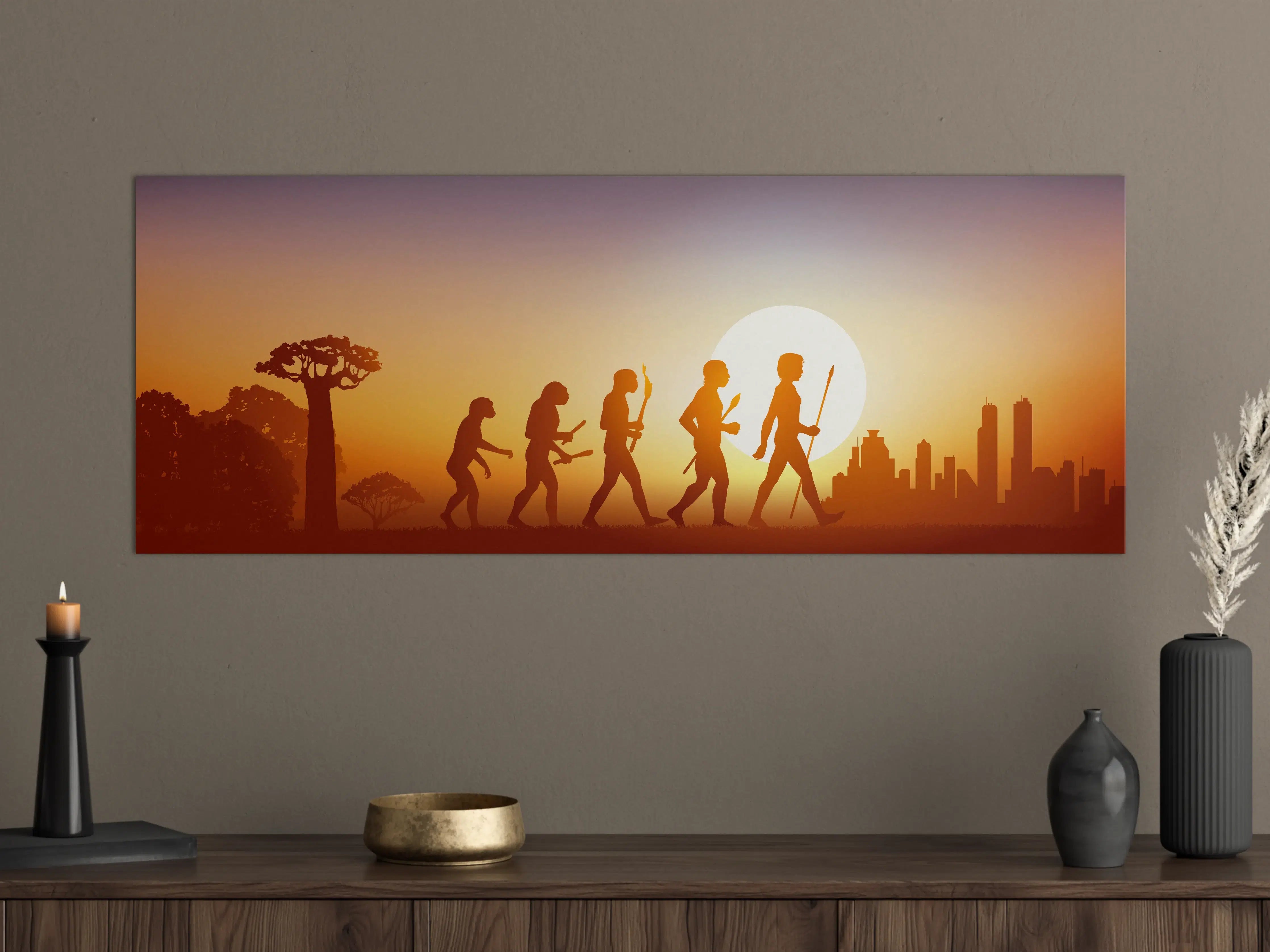 Große Wandbilder - Evolution des Menschen bei Sonnenuntergang