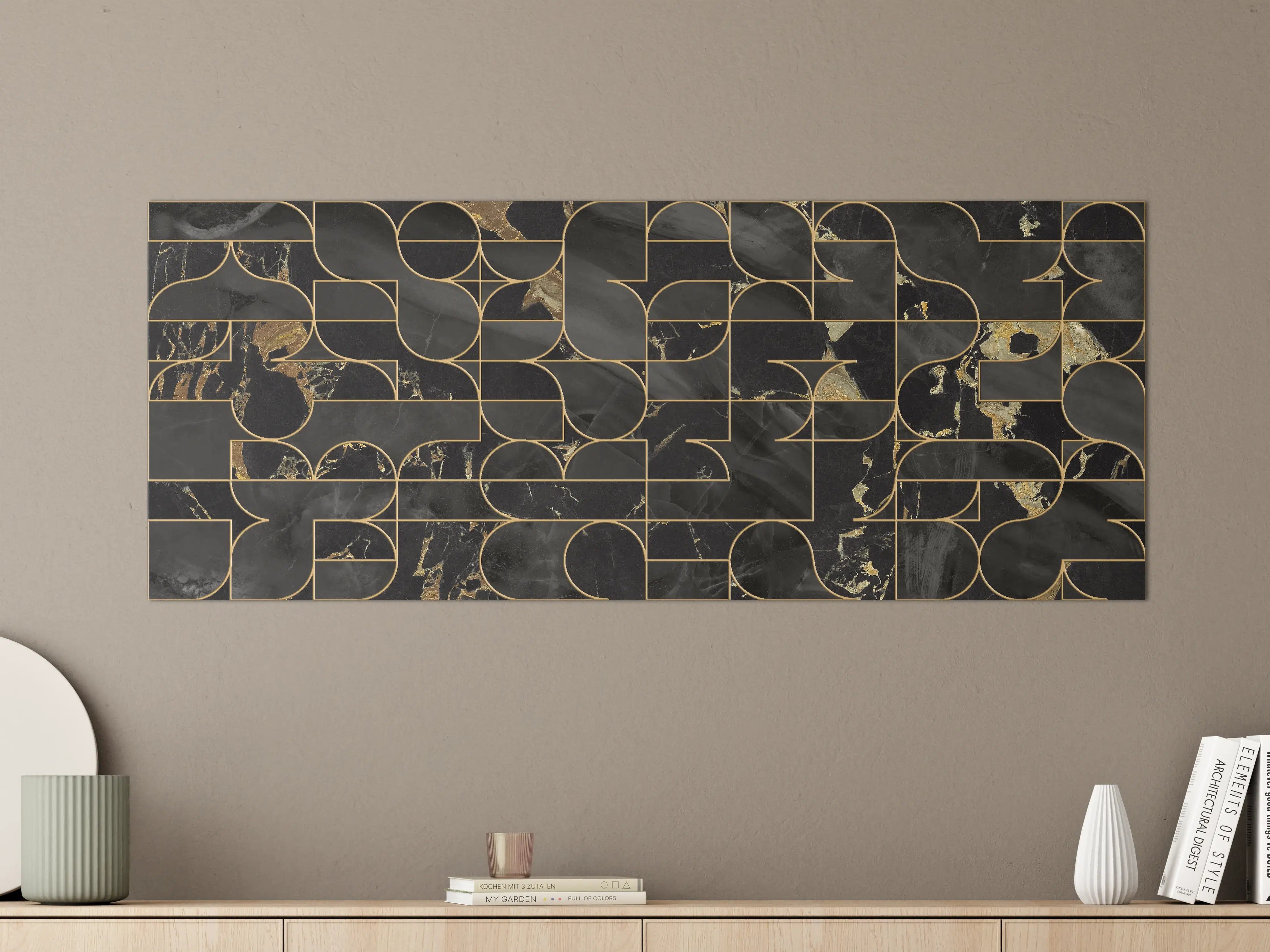 Große Wandbilder - Exklusives schwarzes Marmor-Design mit goldenen Akzenten