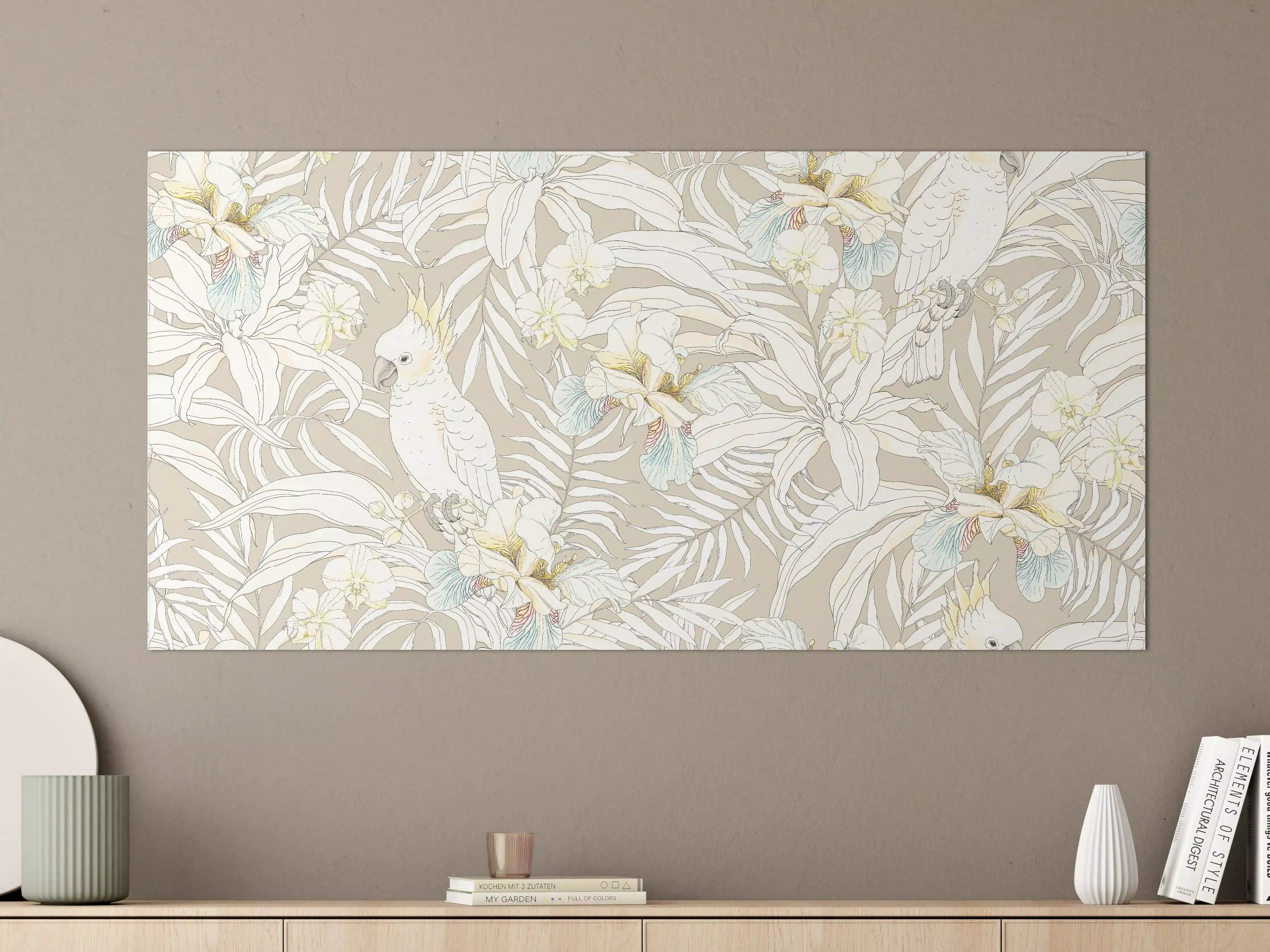 Große Wandbilder - Exotische Kakadu-Blumen-Musterung