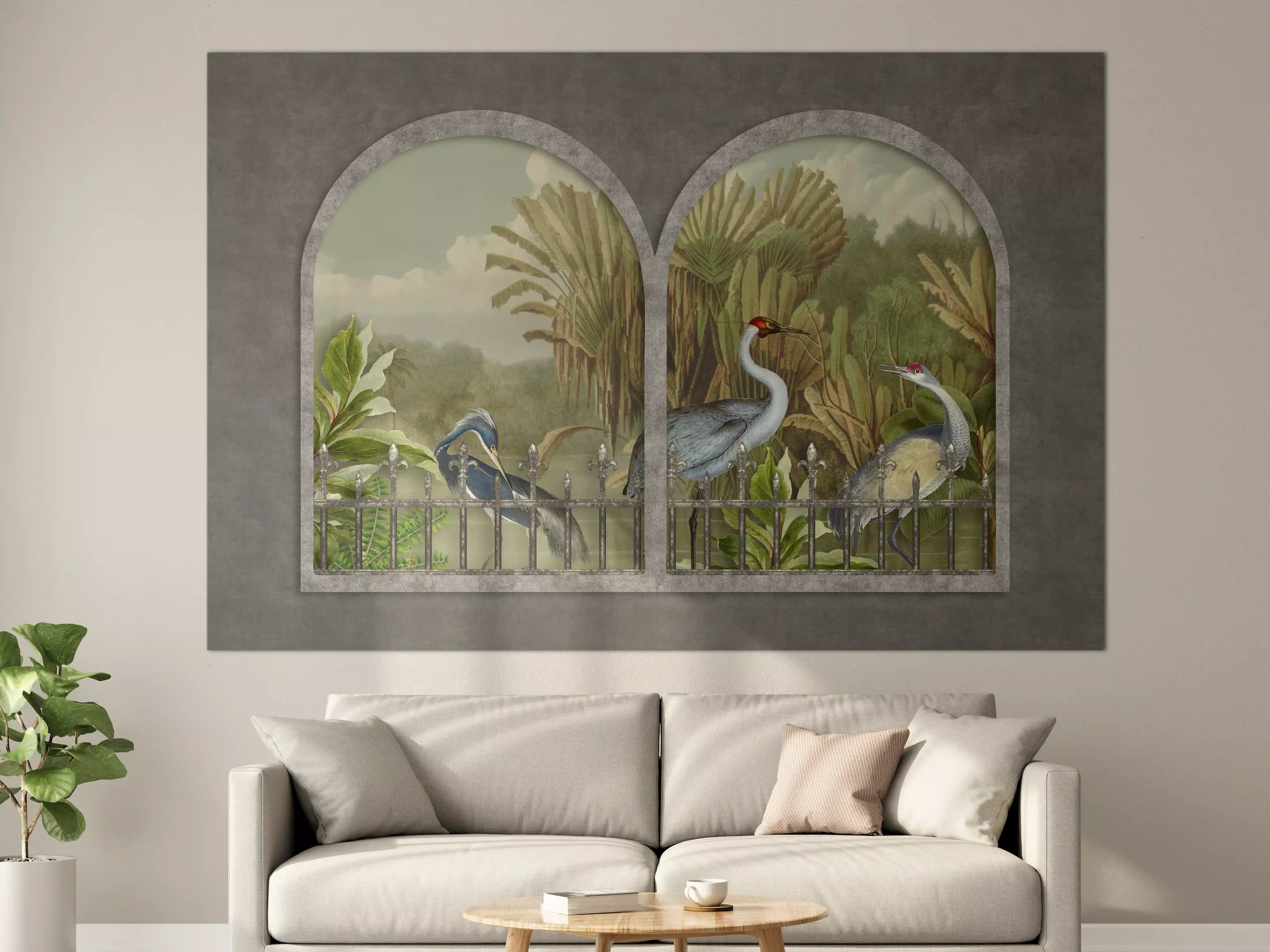 Große Wandbilder - Exotische Kraniche Naturpanorama