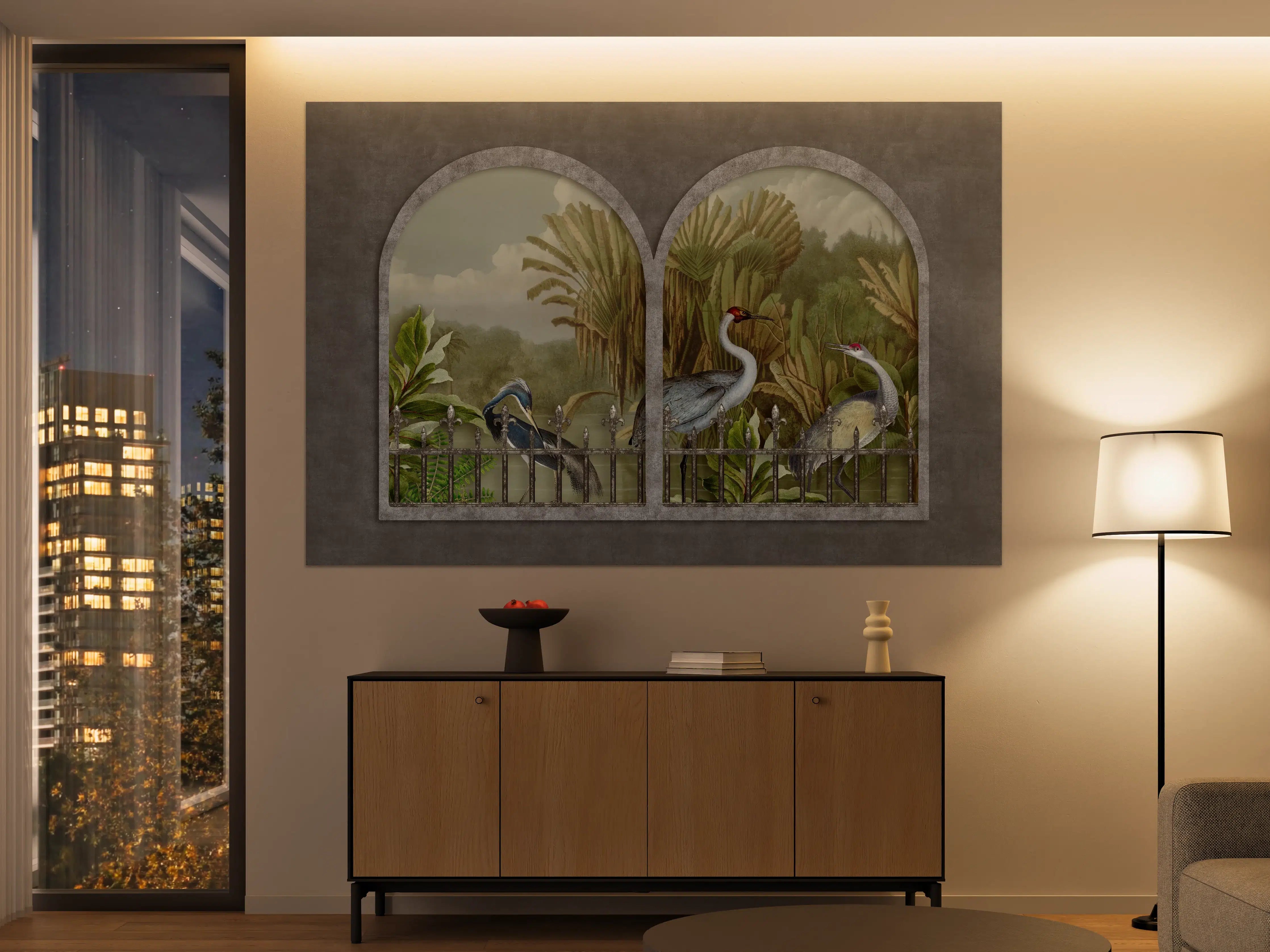 Große Wandbilder - Exotische Kraniche Naturpanorama