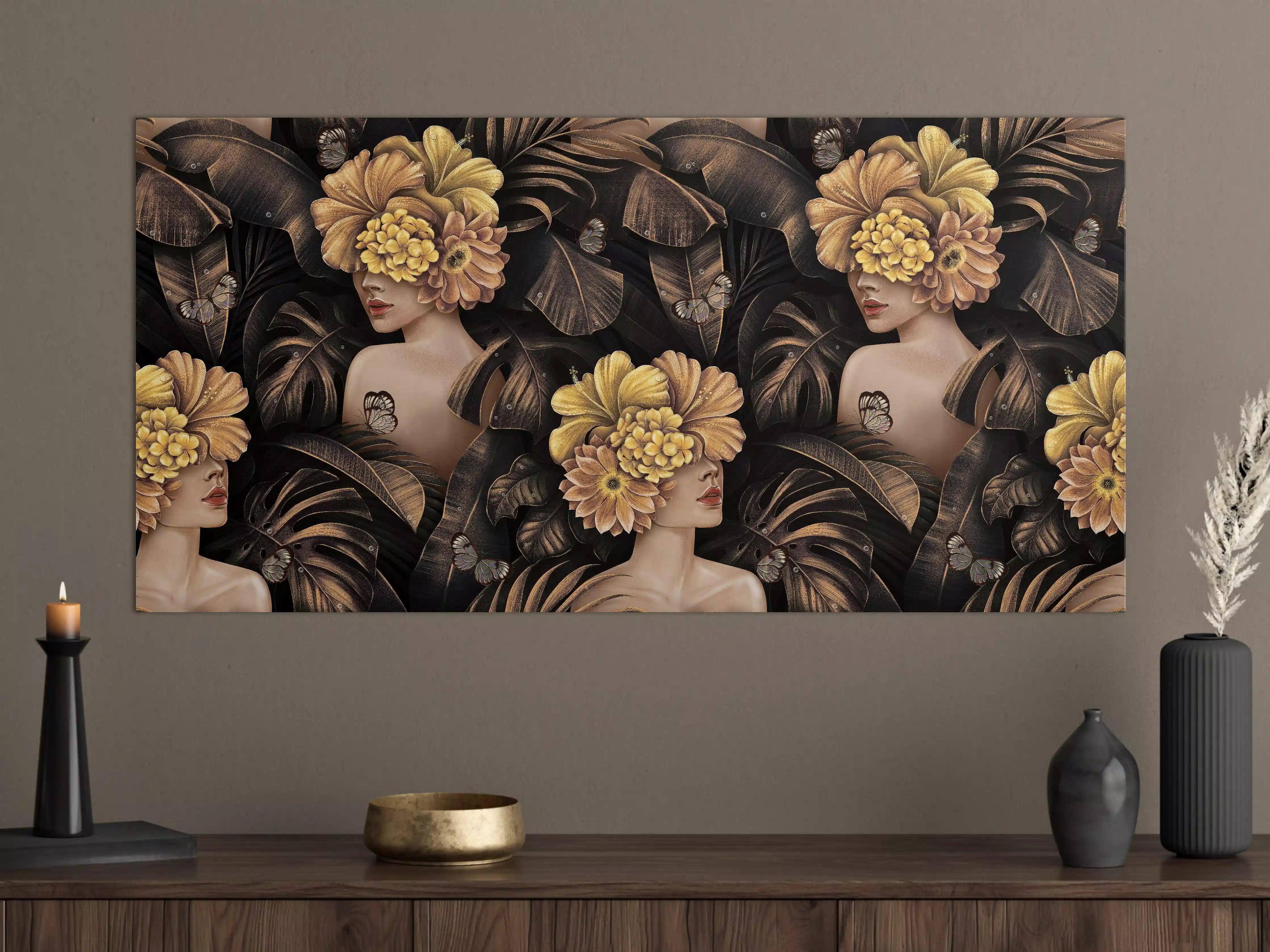 Große Wandbilder - Exotischen Frauen, Blumen Muster