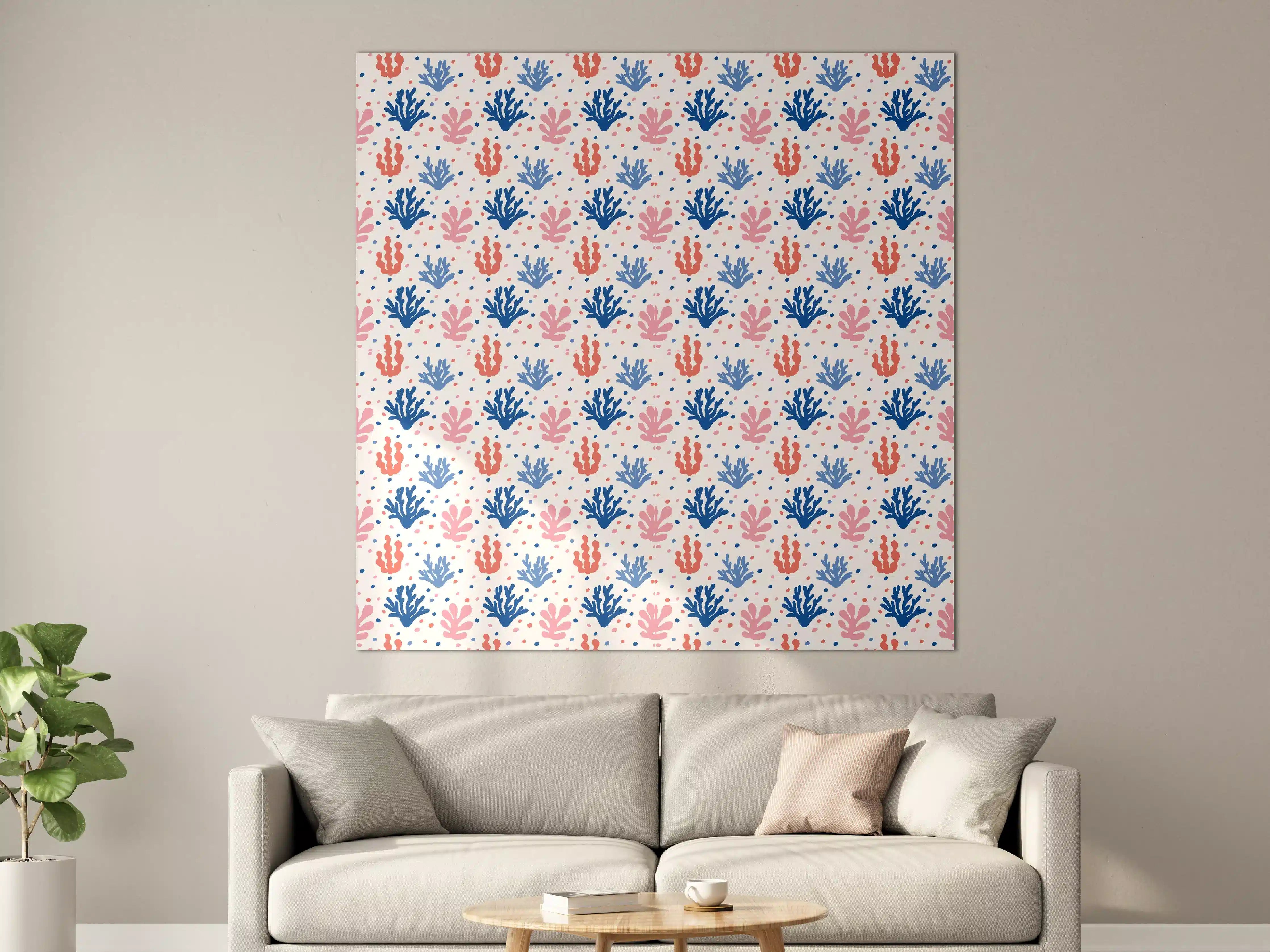 Große Wandbilder - Exotisches Korallen-Design in Blau und Rosa