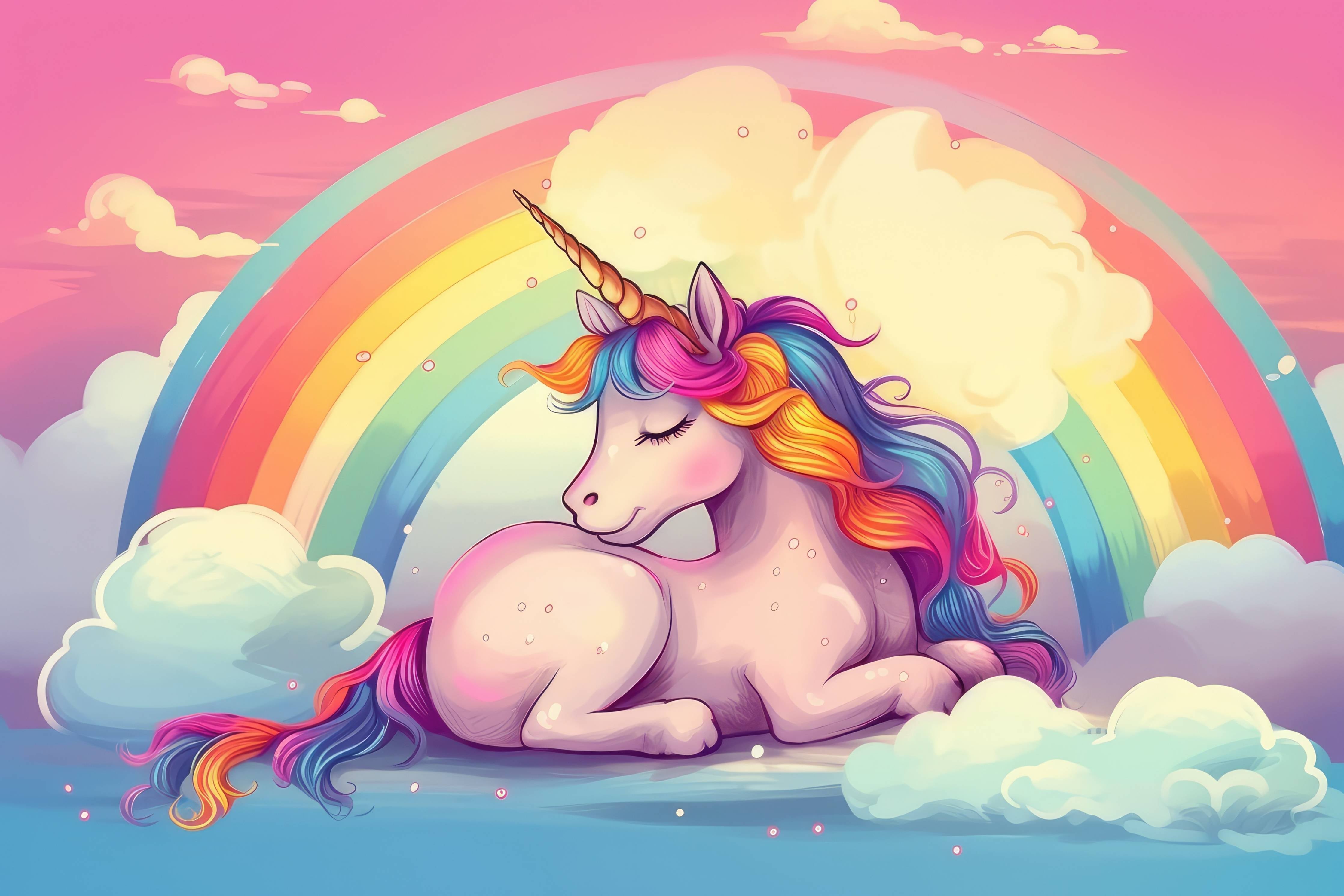 Große Wandbilder-Fantasievolles Einhorn mit Regenbogen-Hintergrund