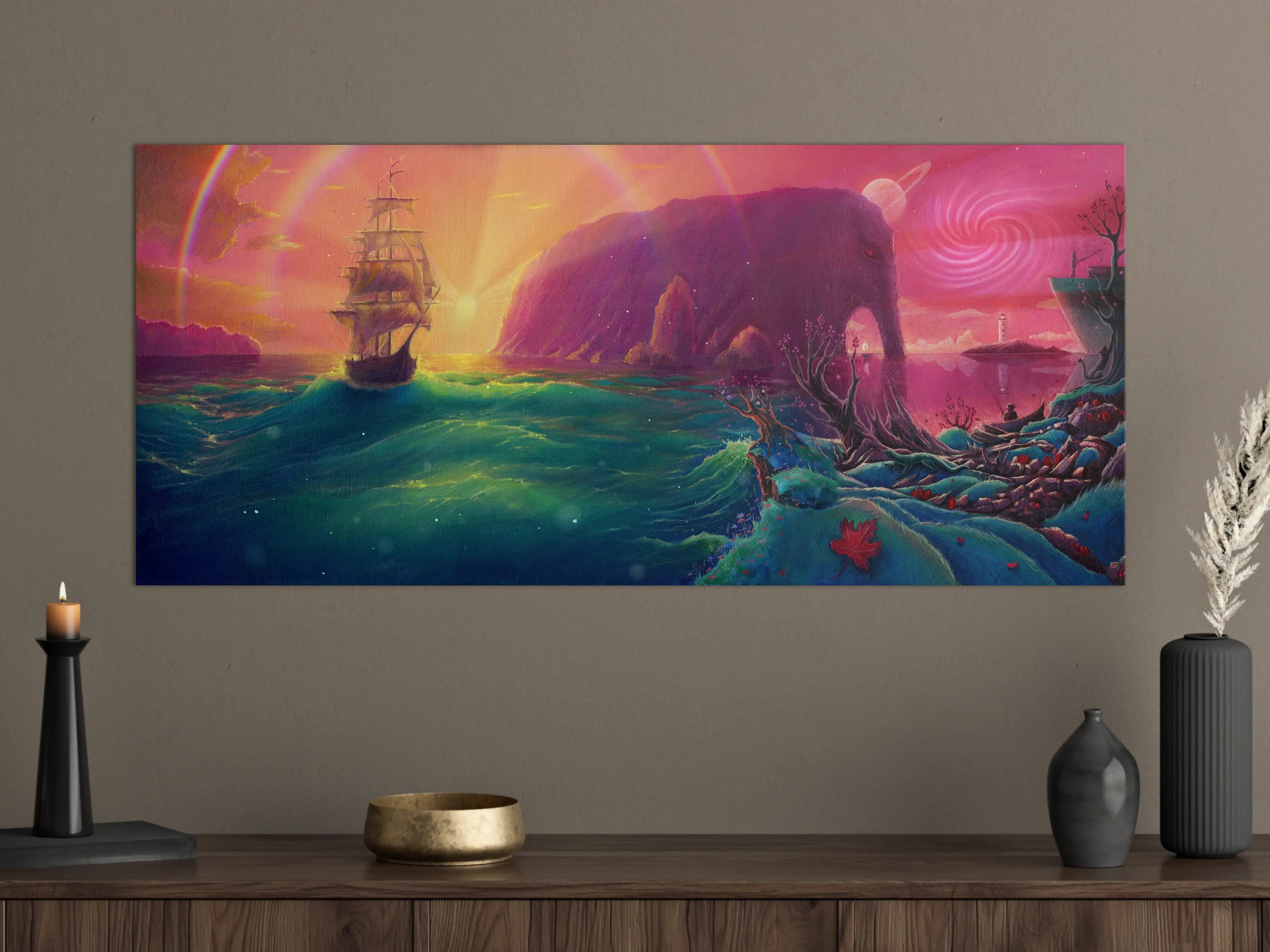 Große Wandbilder - Fantasy Ölgemälde-Sonnenuntergang Meer