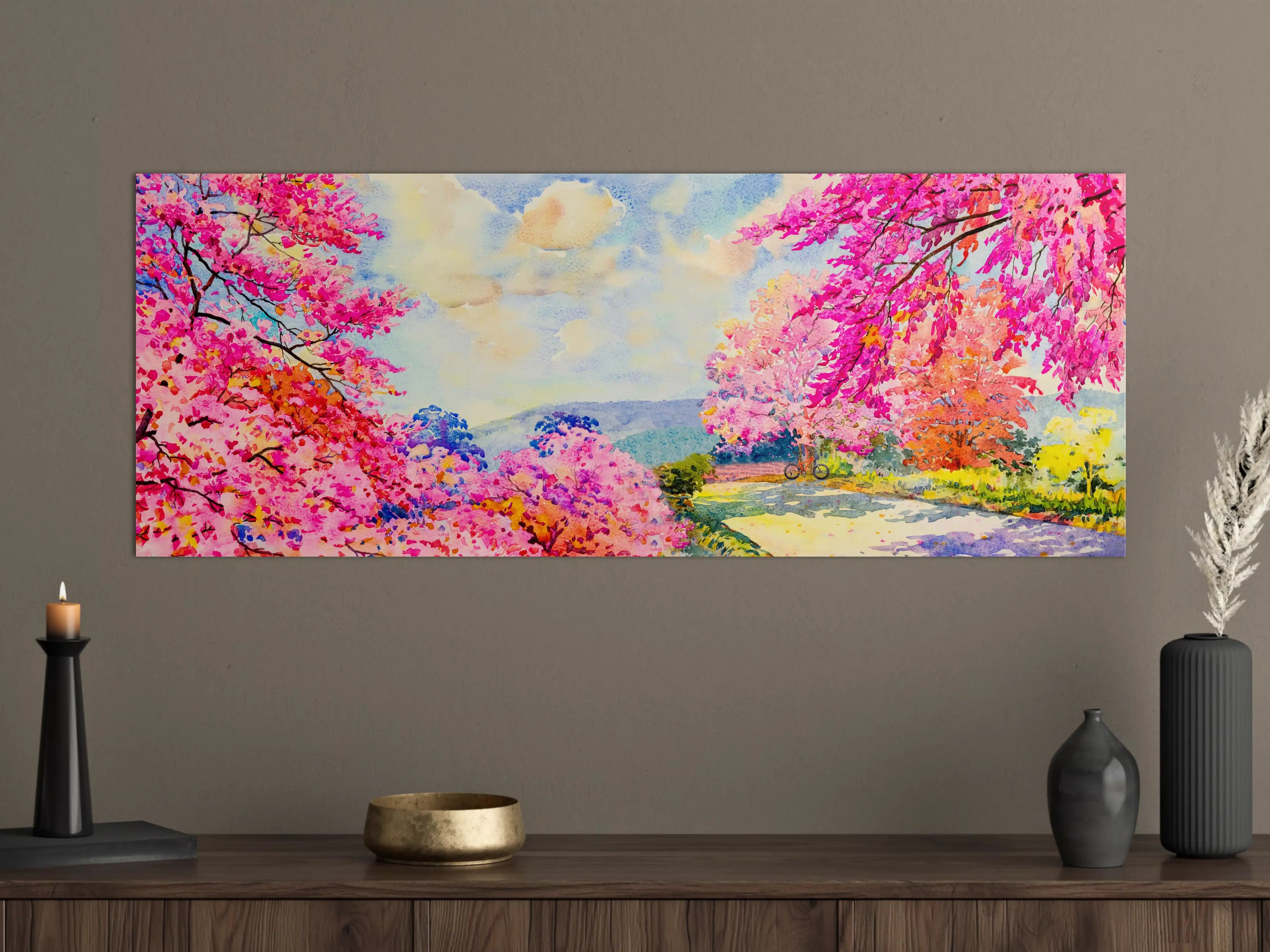 Große Wandbilder - Farbenfrohe Aquarell-Blumenlandschaft