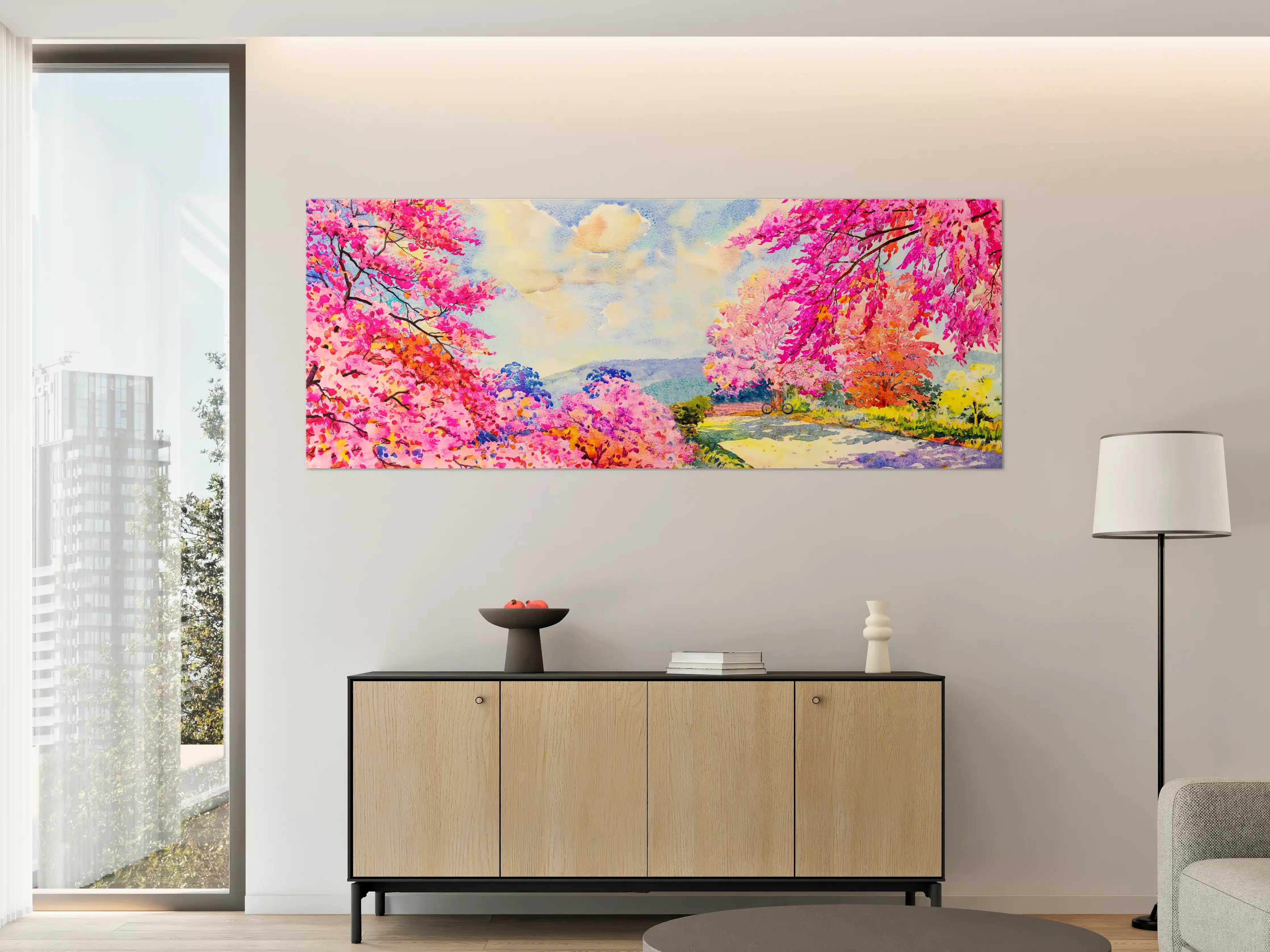 Große Wandbilder - Farbenfrohe Aquarell-Blumenlandschaft