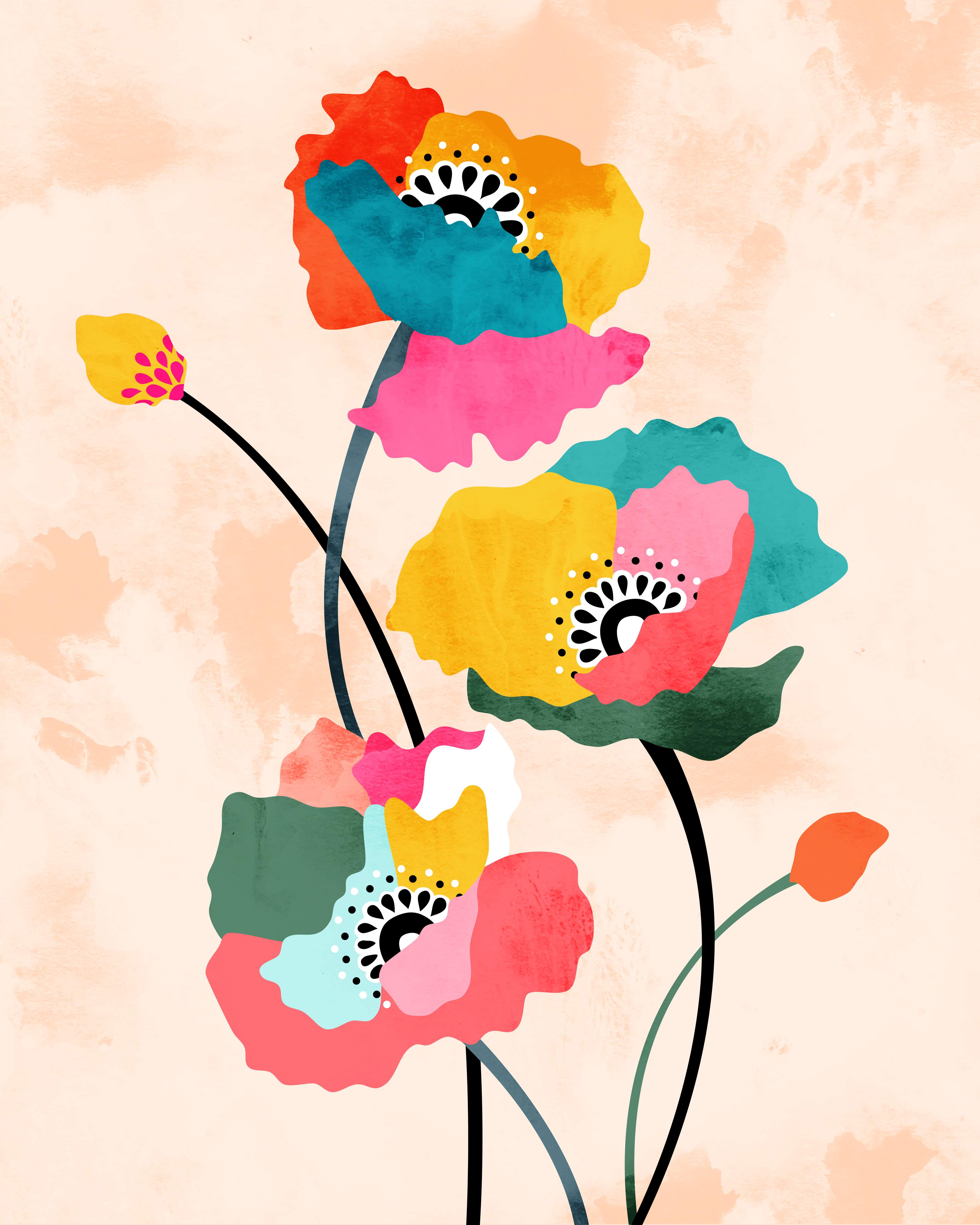 Große Wandbilder-Farbenfrohe Blumenillustration im modernen Stil