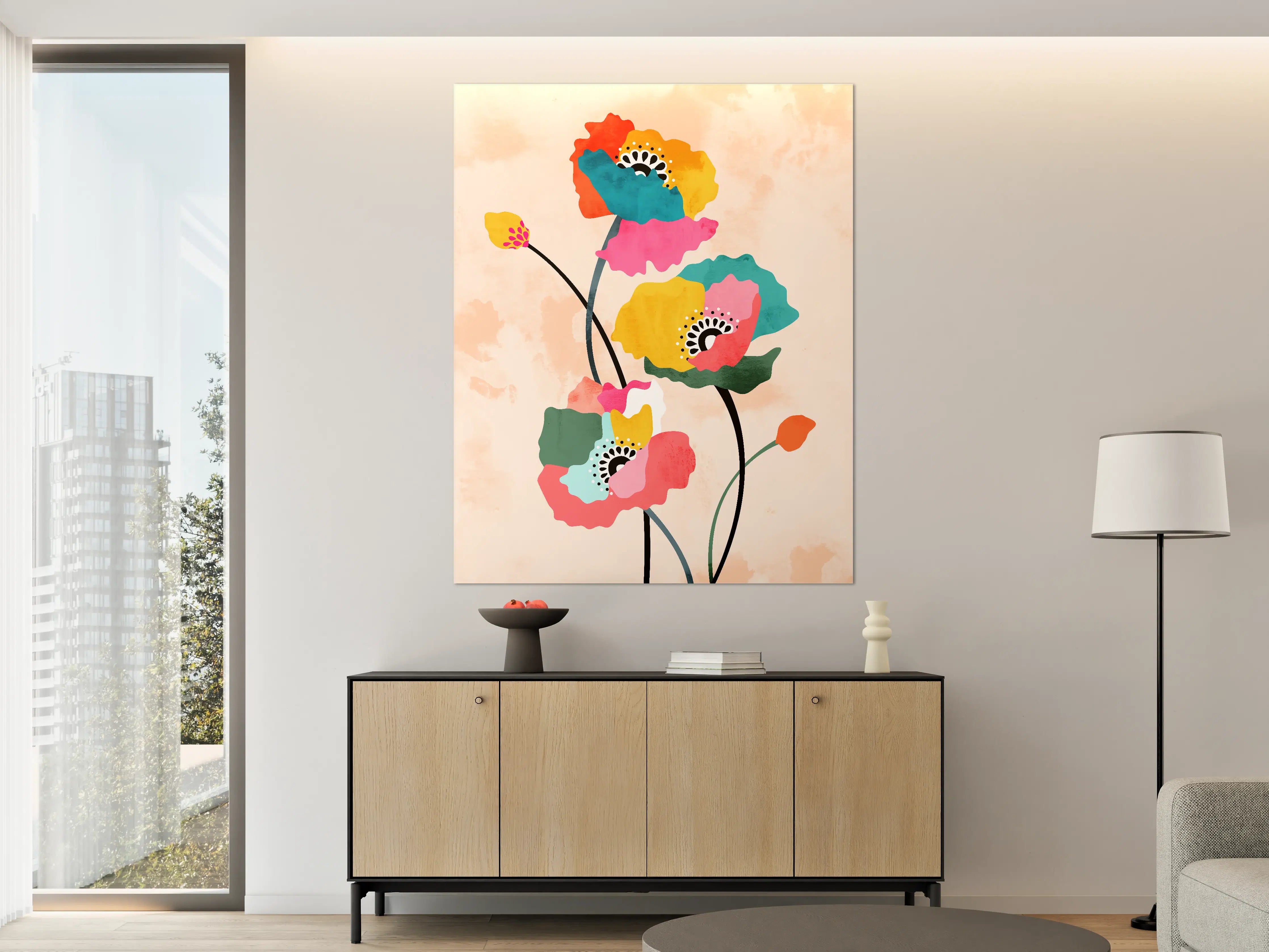 Große Wandbilder - Farbenfrohe Blumenillustration im modernen Stil
