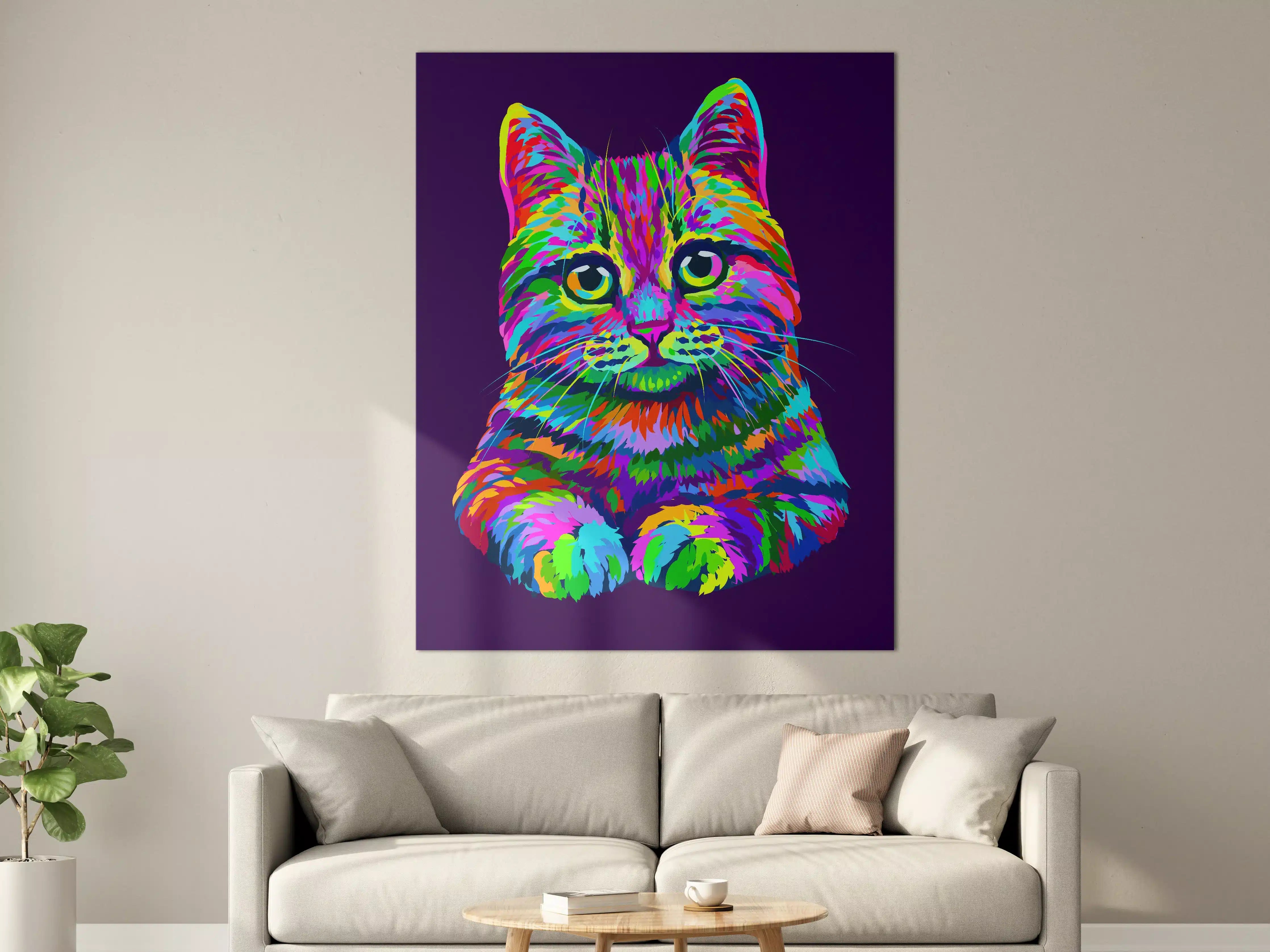 Große Wandbilder - Farbenfrohe Neon-Katzen-Illustration