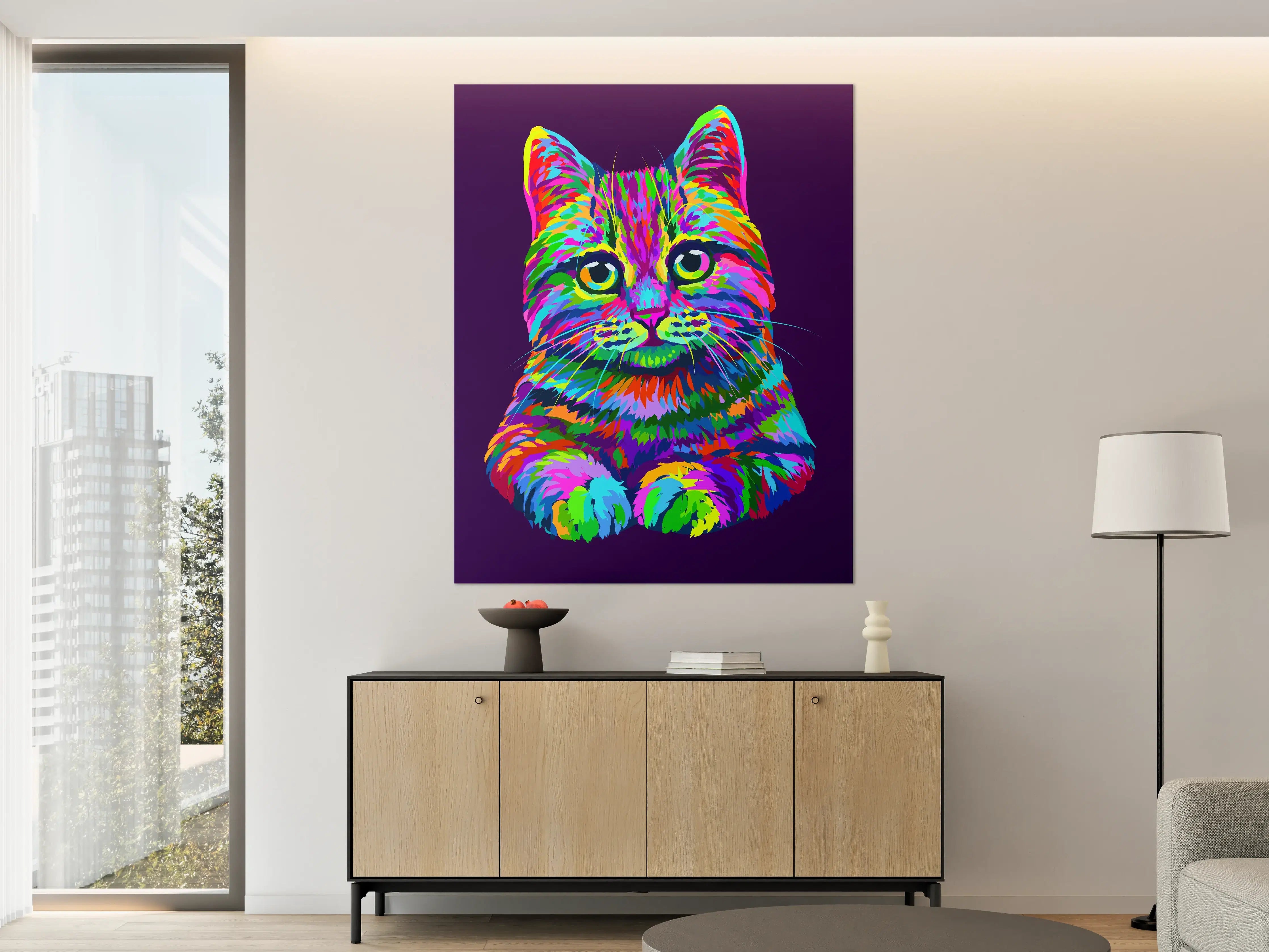 Große Wandbilder - Farbenfrohe Neon-Katzen-Illustration