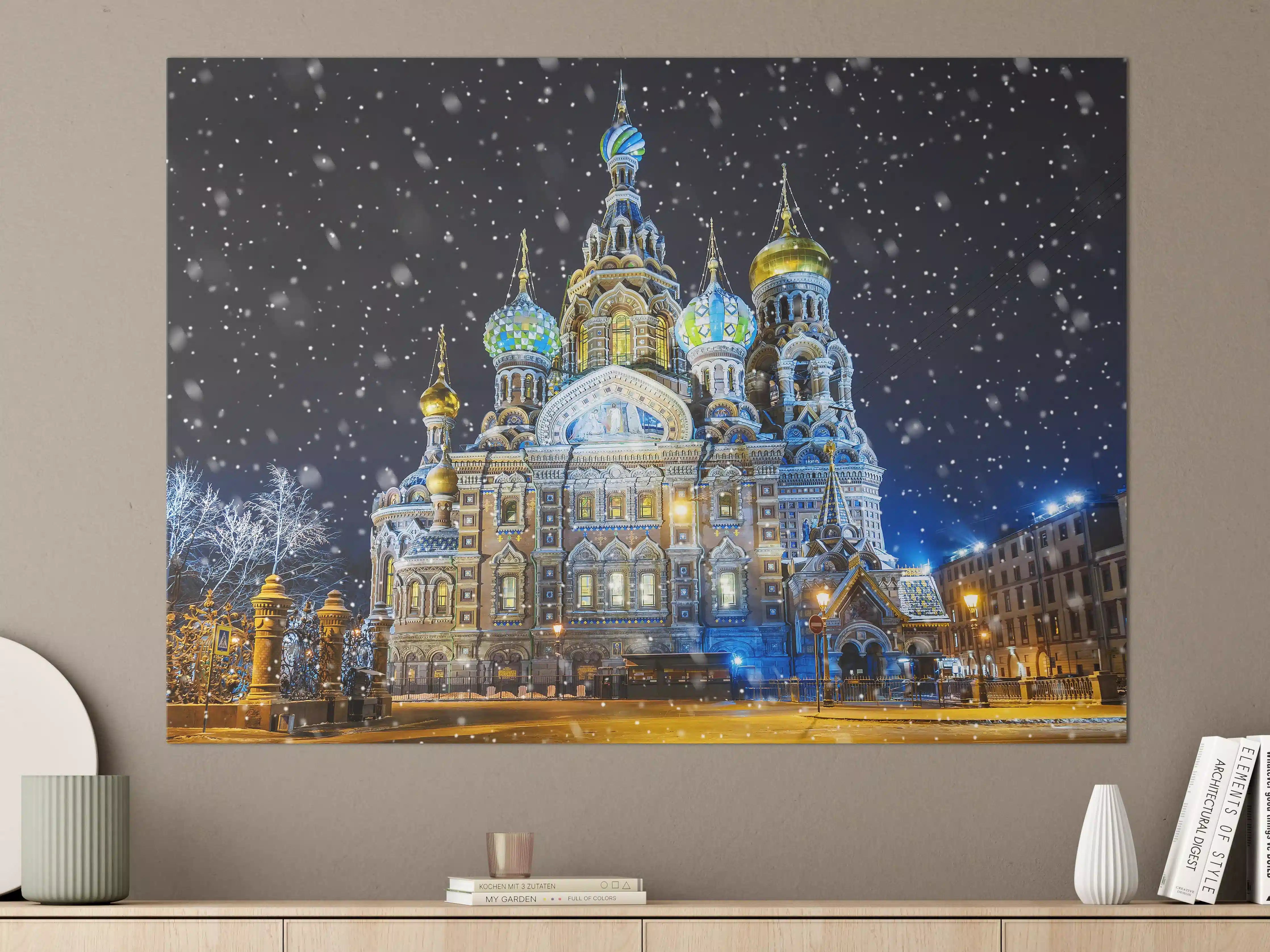 Große Wandbilder - Farbenfrohe russische Kirche bei Schnee